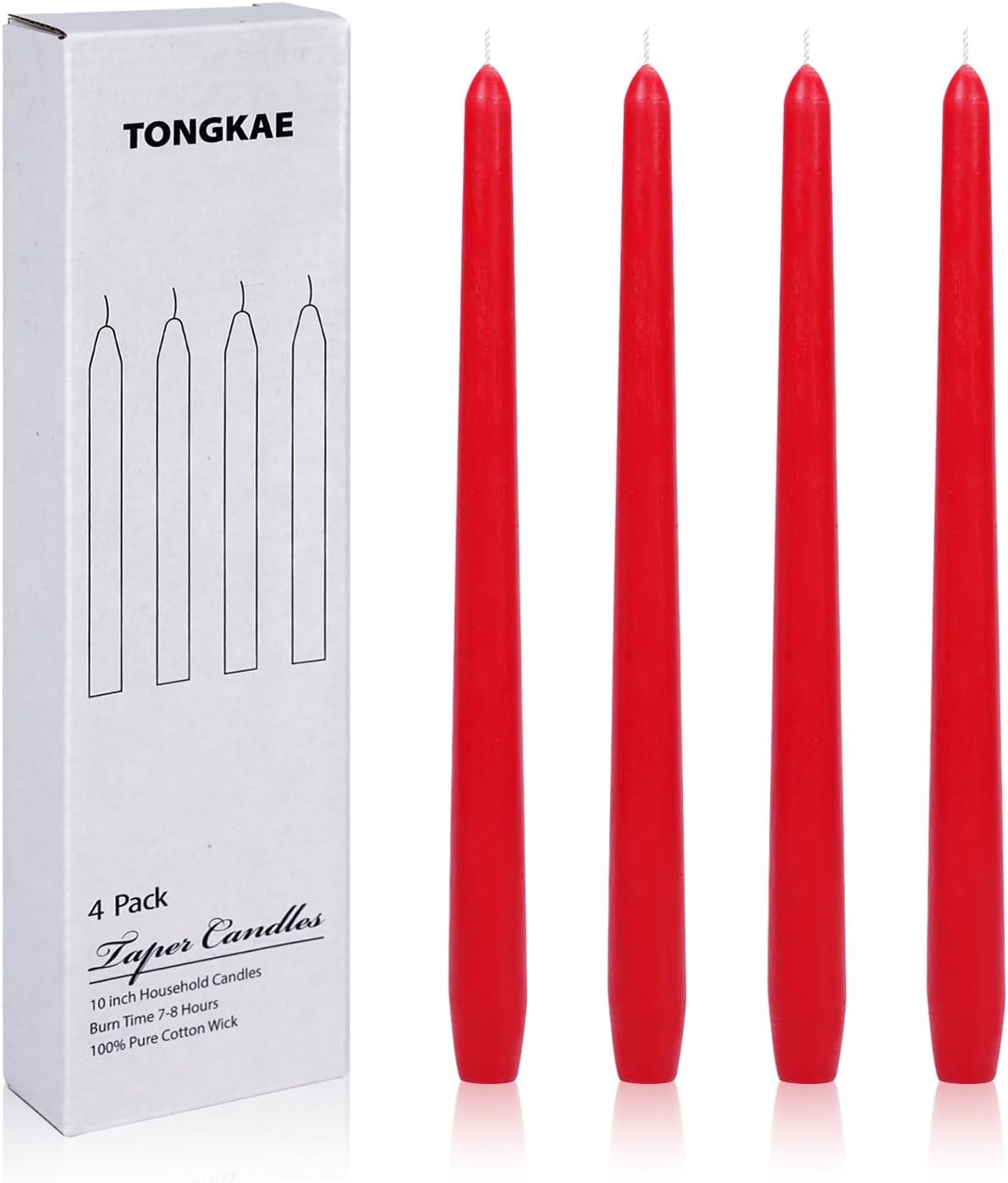 TONGKAE Taper Red Candles Set of 4 Smokeless Dripless