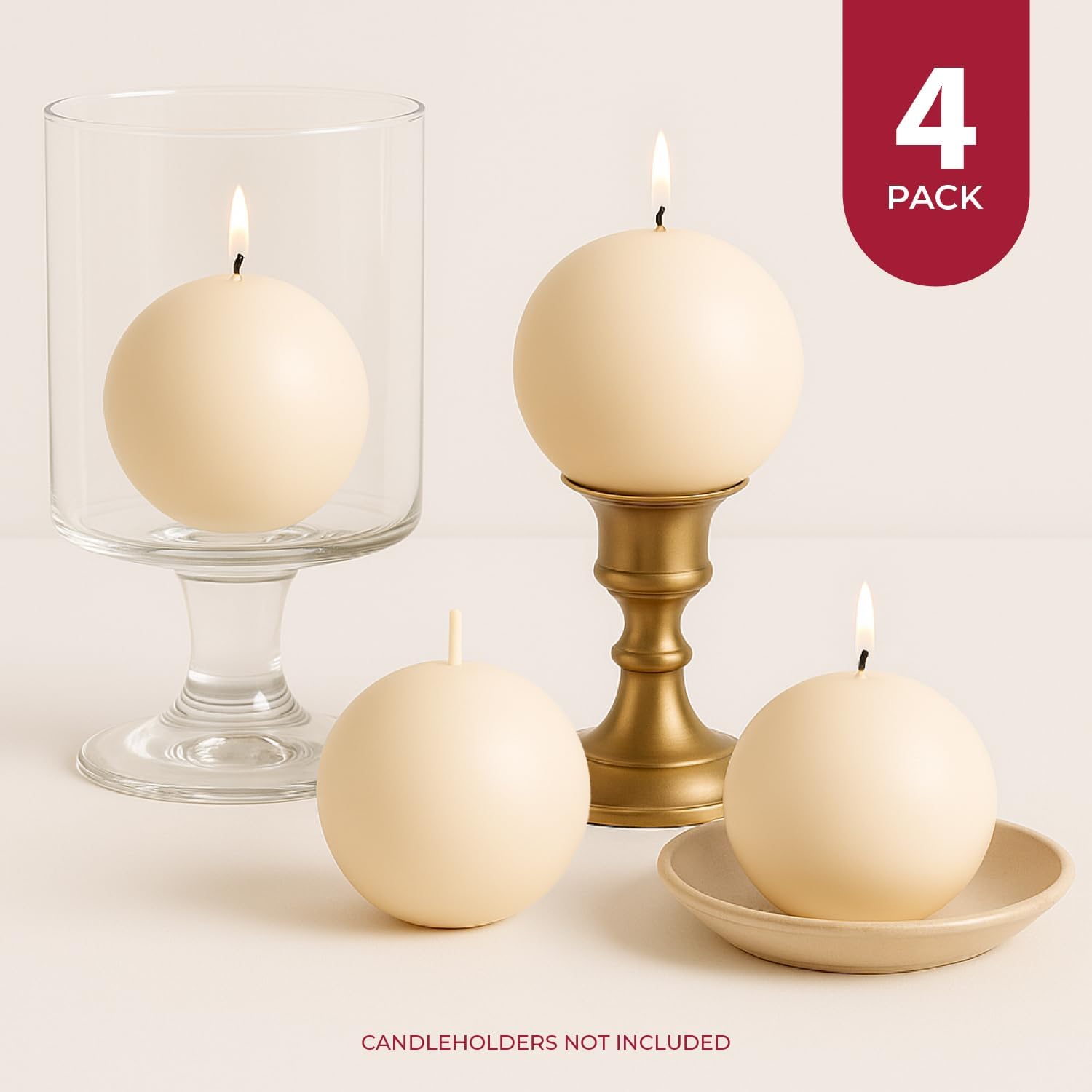 Biedermann Sons 8-Hour Long Burning Unscented Round Ball Candles Set of 4