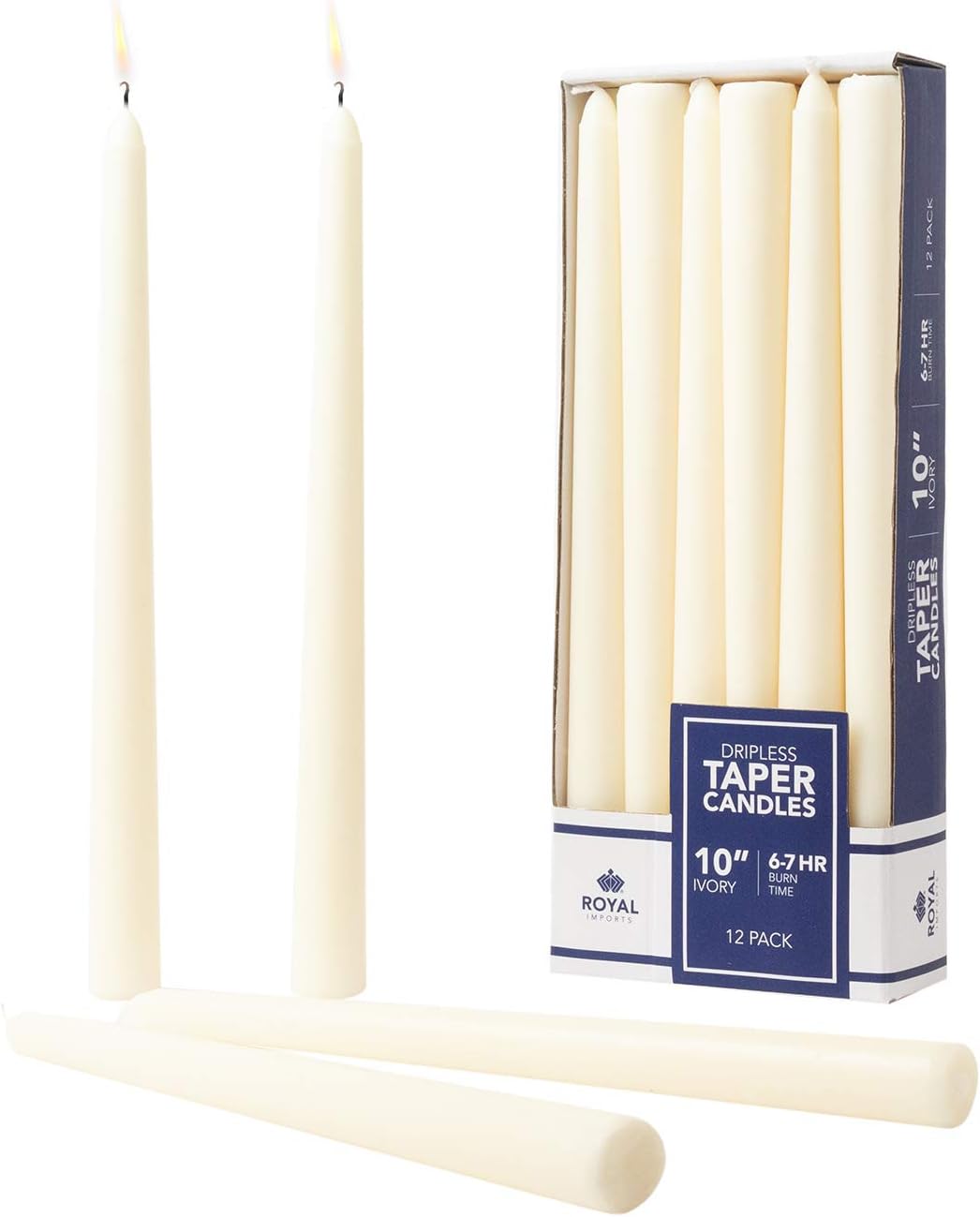 Royal Imports Unscented Taper Candles - 10 Inch Ivory Set of 12