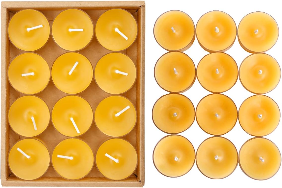 12pcs Natural Beeswax Tealight Candles Handmade Decorative Unscented