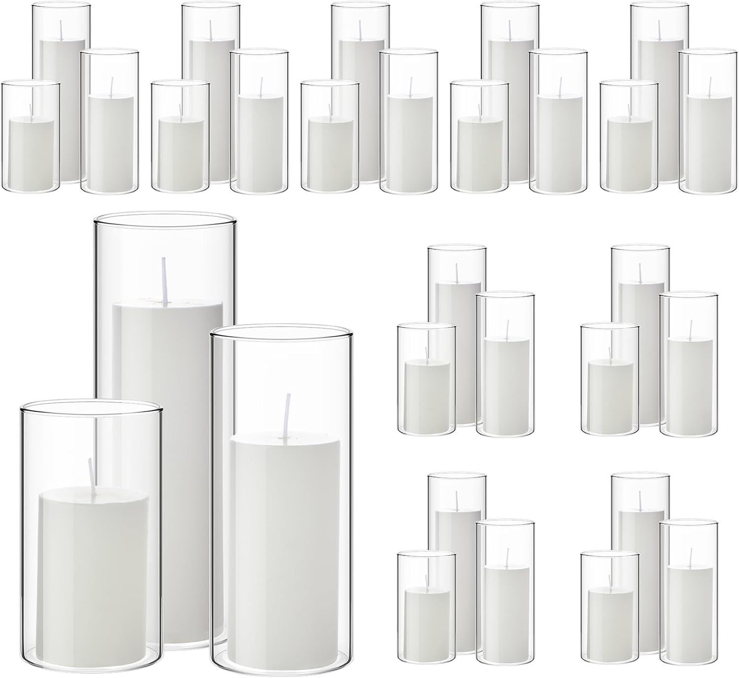 Shihanee 60 Pcs Pillar Candles and Clear Glass Vases Set