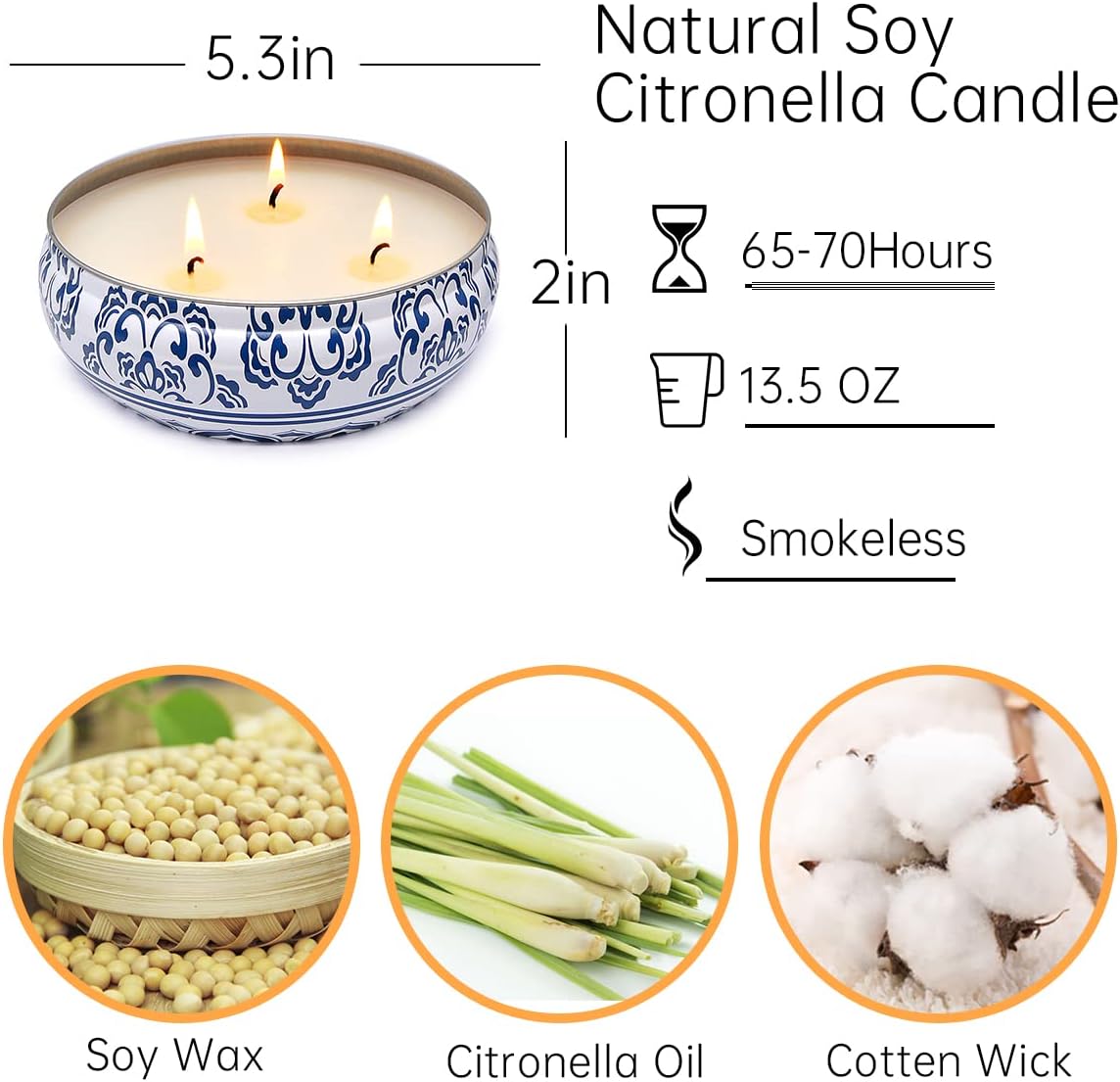 Large Citronella Candles for Outdoor and Indoor Use