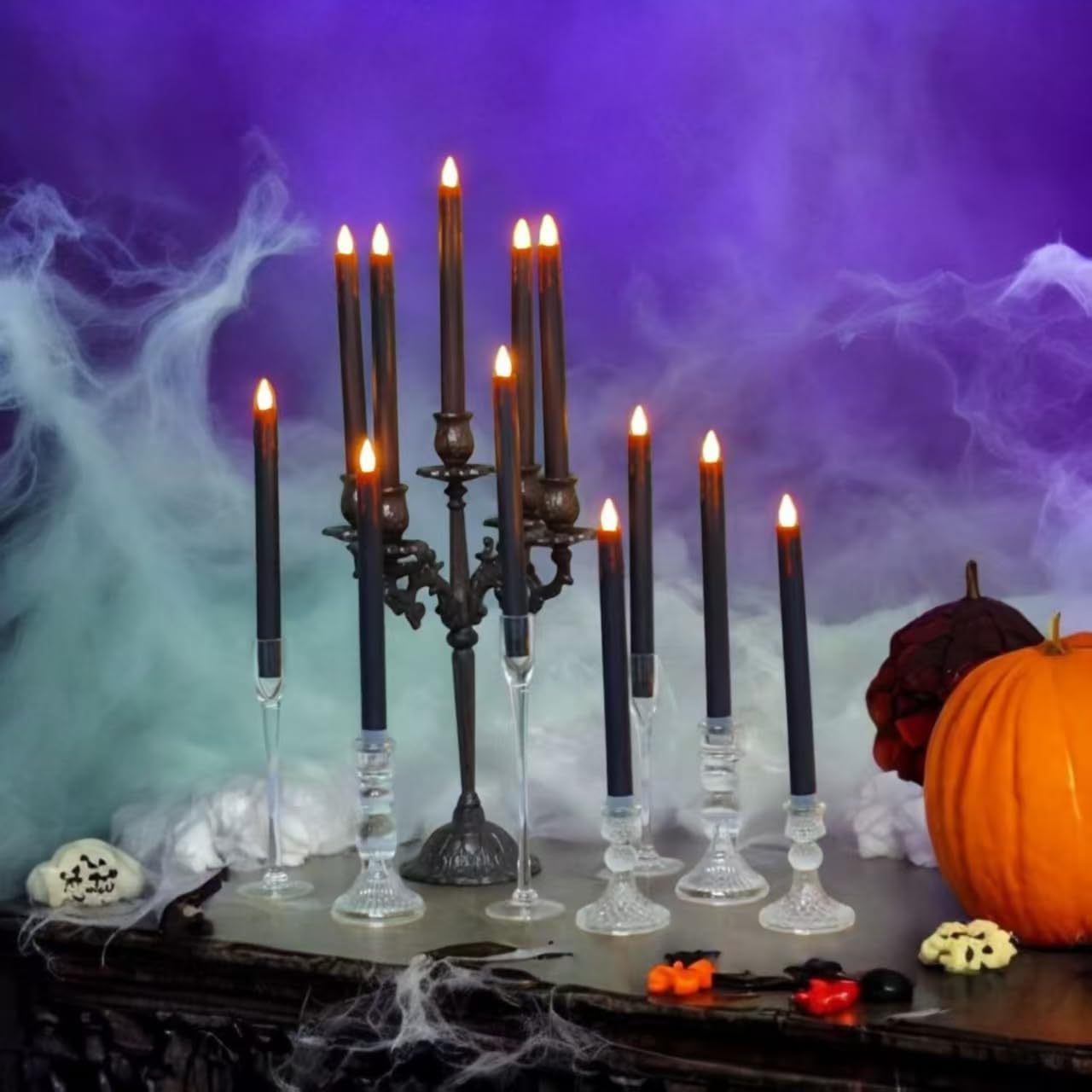 Halloween LED Flameless Taper Candles 6 Pcs with Remote Timer