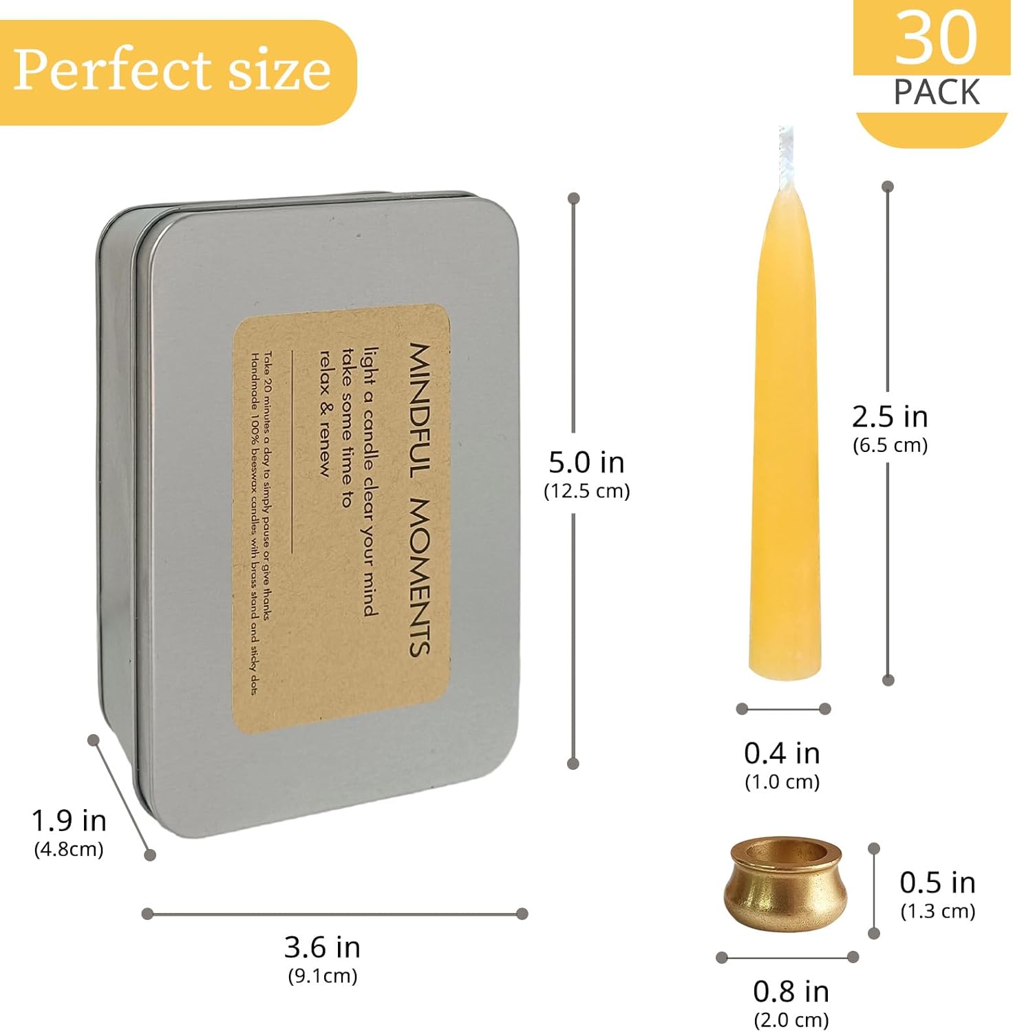 Meditation Beeswax Taper Candles Set with Brass Holders