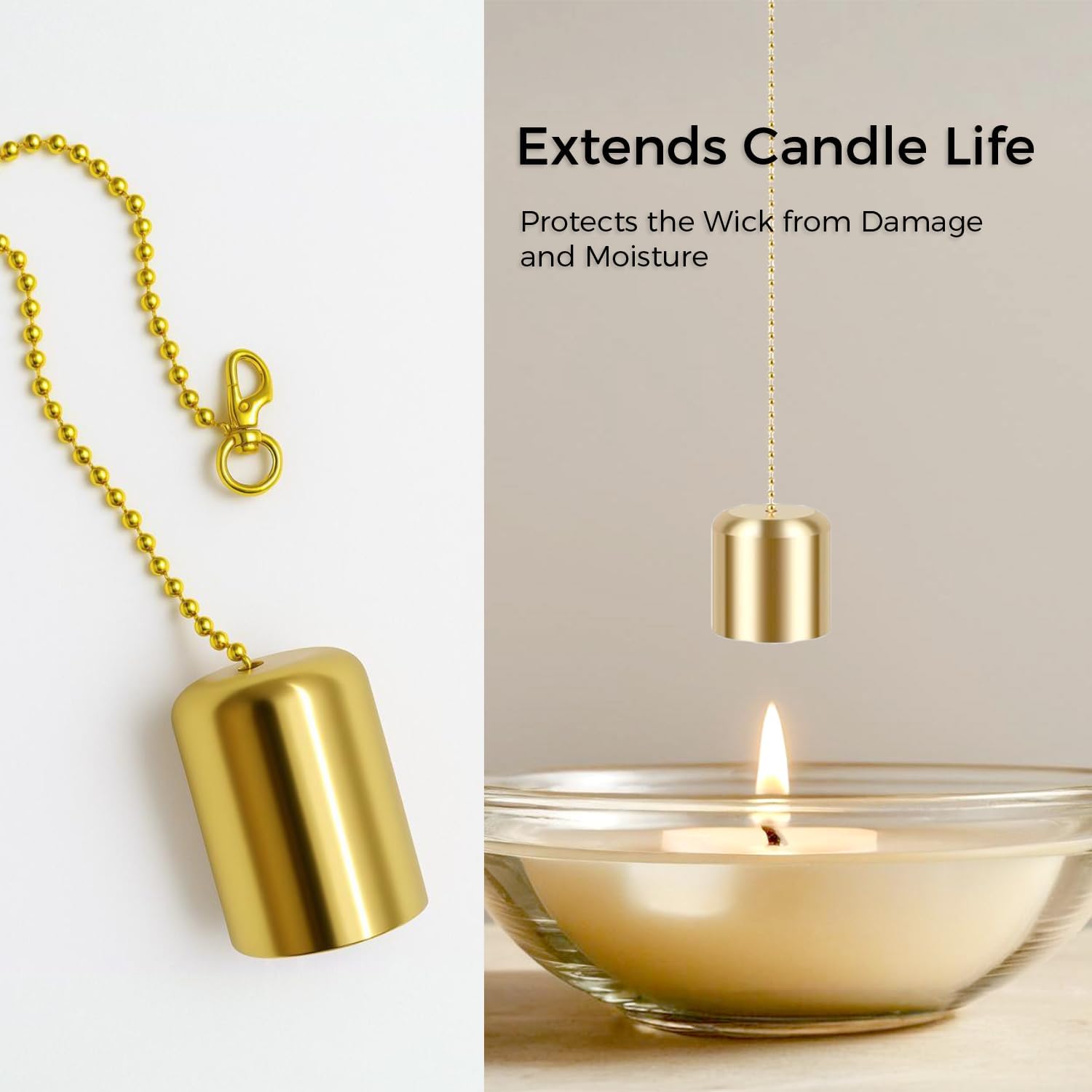 Brass Candle Snuffer Caps with Chain 8 Pcs