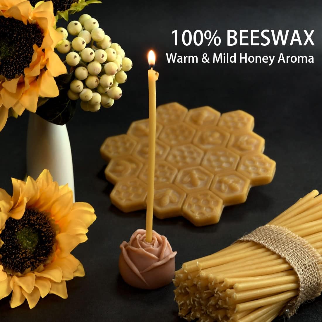 DEYBBY Beeswax Birthday Candles 50 Count Taper Candles