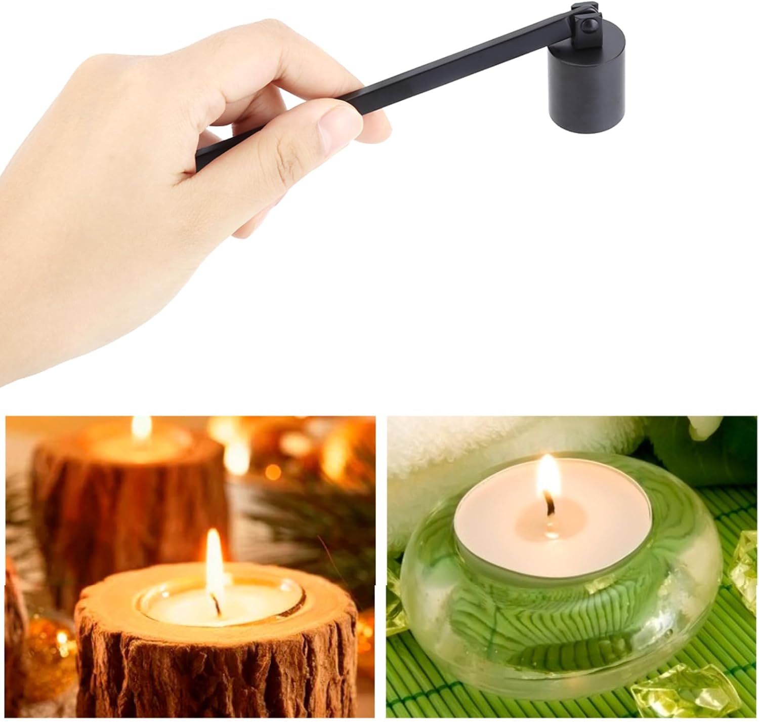 Walfront Stainless Steel Candle Snuffer Wick Dipper Tool Hook Black