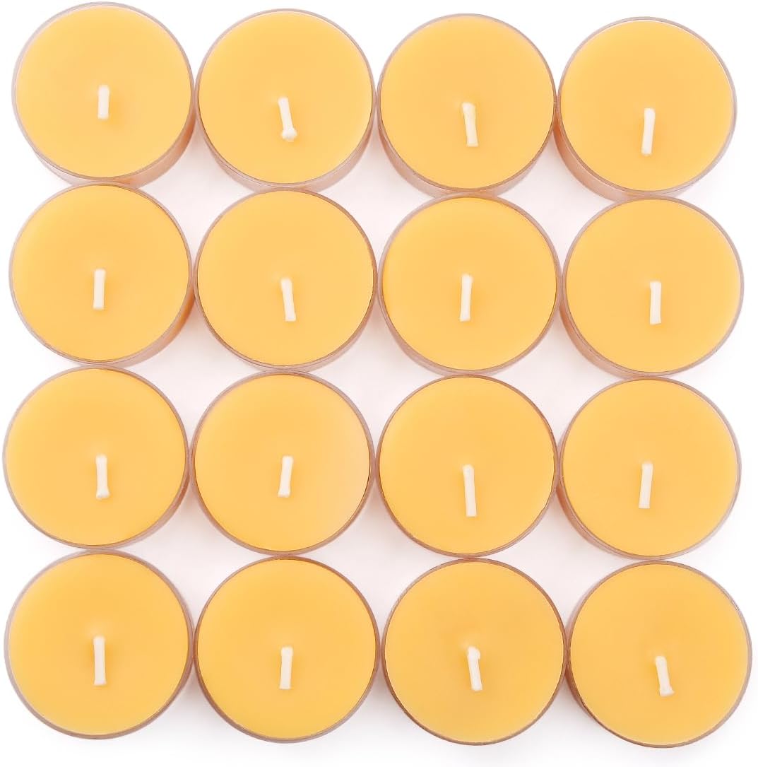 16 Pack Natural Beeswax Tea Light Candles with Extended Burn Time