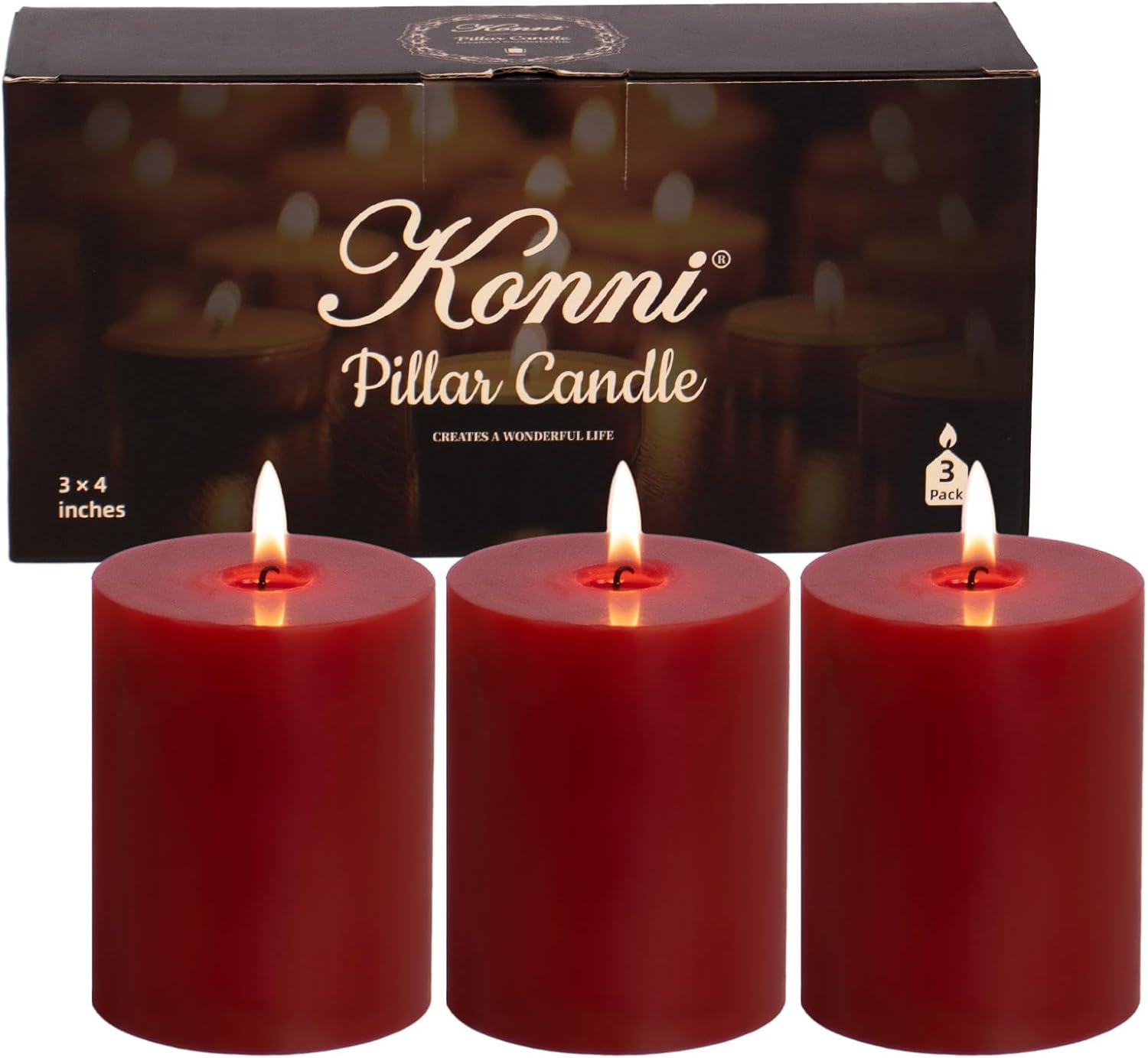 KONNI Unscented Pillar Candles Set of 3 3x4
