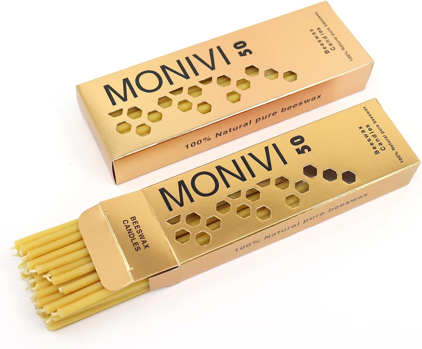 50Pcs Natural Beeswax Taper Candles 63 Inch Smokeless Decorative