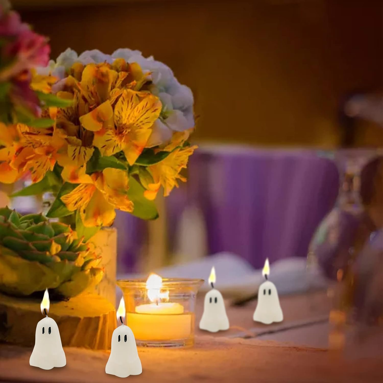 Itechpanda 4 Pack Halloween Ghost Candles