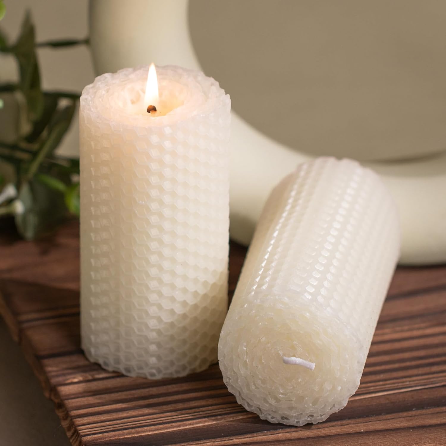KONNI Beeswax Pillar Candles Set of 3 2x4inch