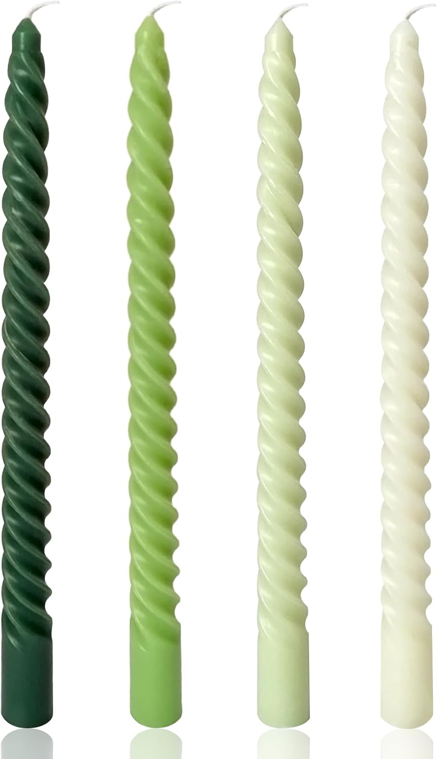 10 Inch Spiral Taper Candles Green Series 4 Pack