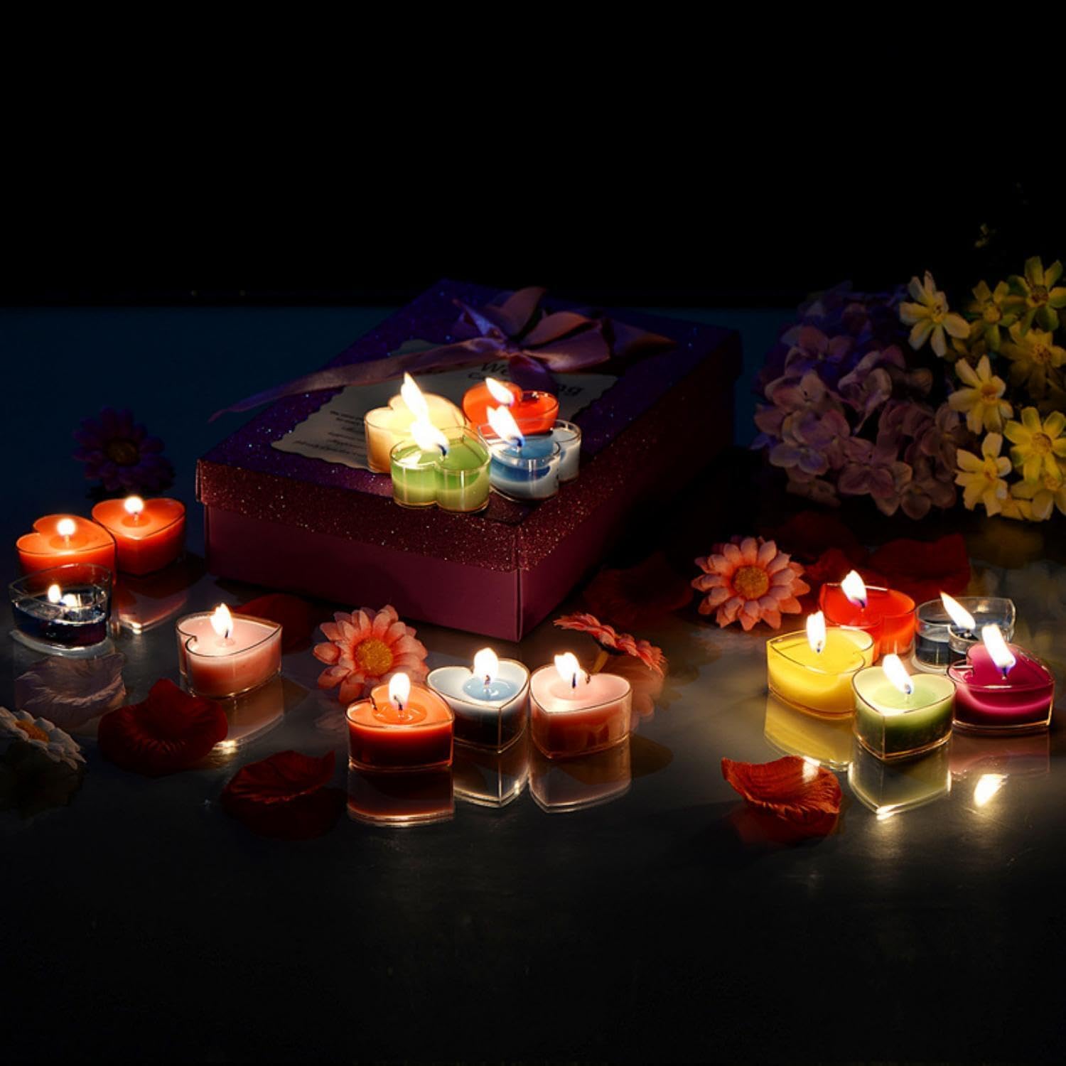 Santiyis Pink Tea Lights 9 Pack Romantic Heart Candles