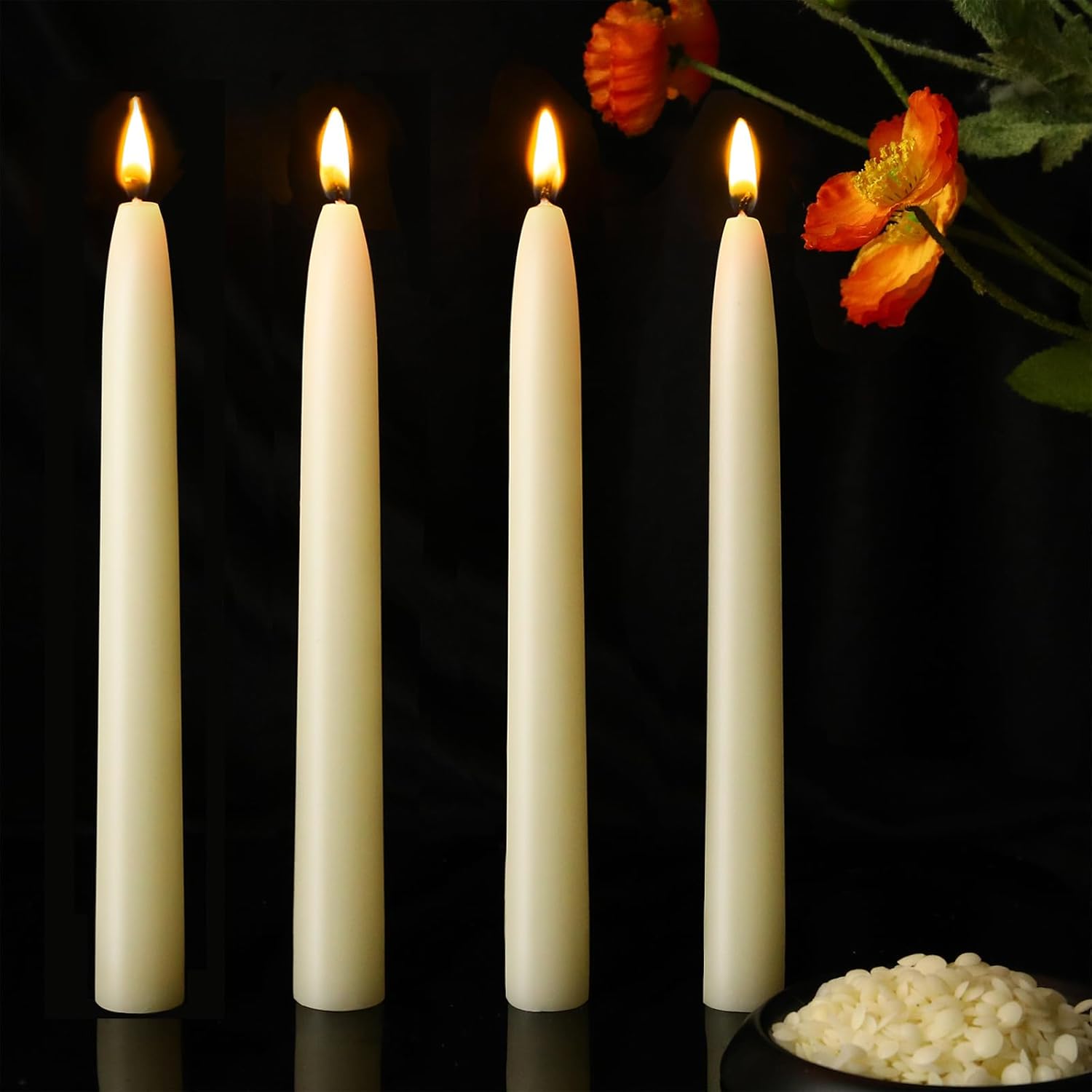 Natural Beeswax Taper Candles Pack of 4 8 Inch White 32 Hours Burn