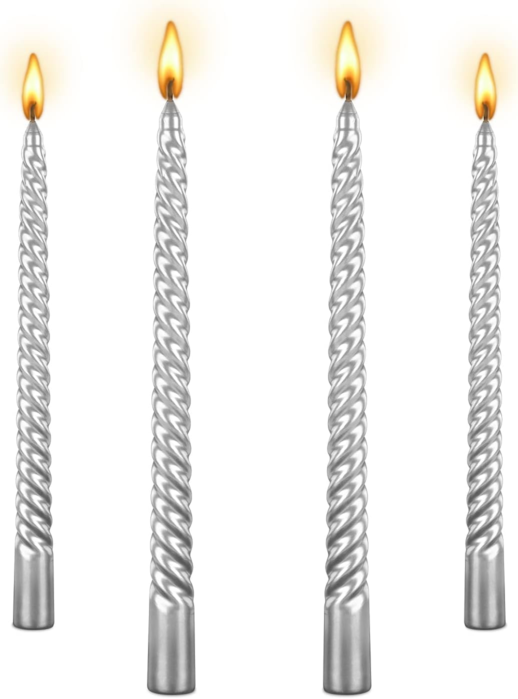 Silver Spiral Taper Candles 10 Inch - Set of 4