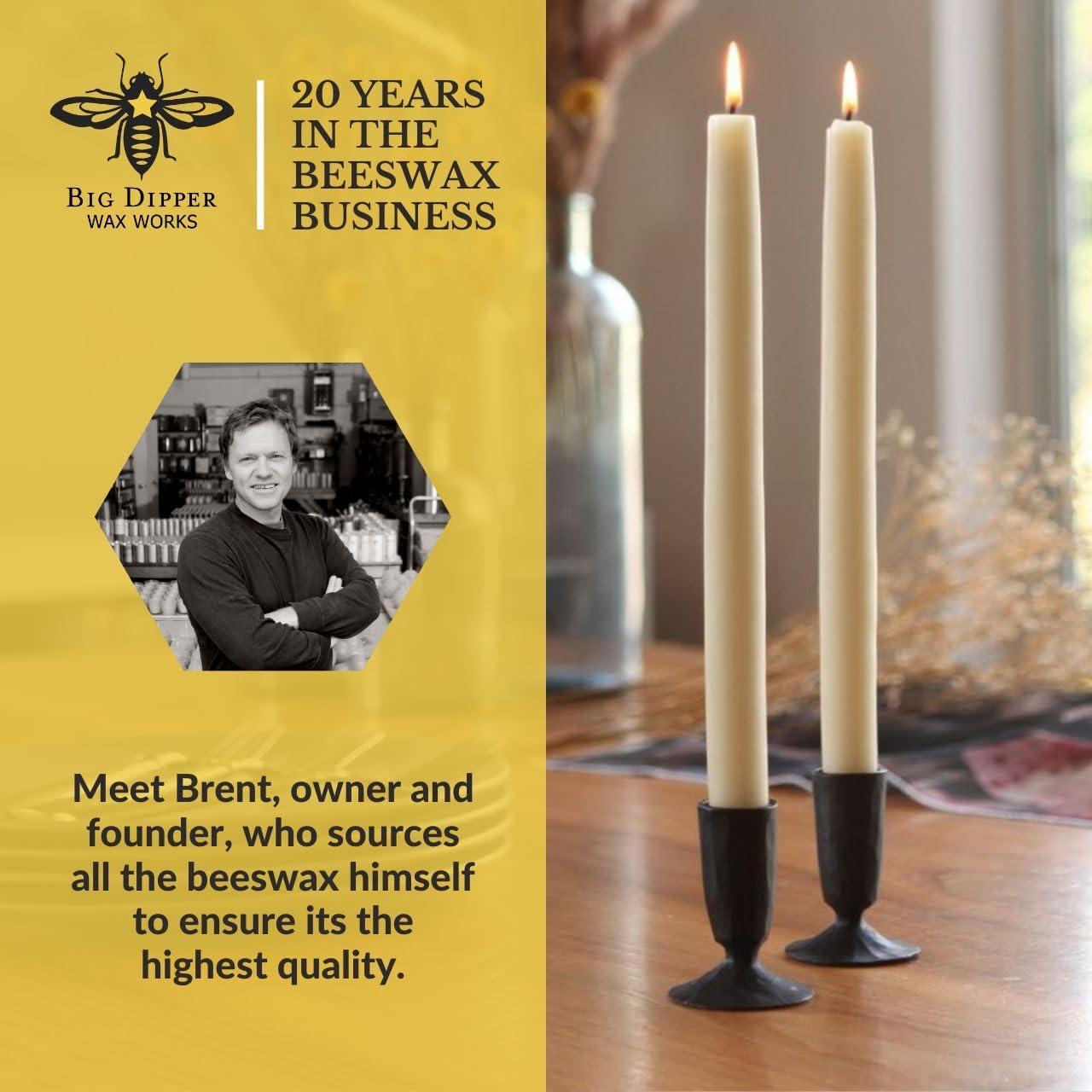 Big Dipper Wax Works Ivory White Beeswax Taper Candles