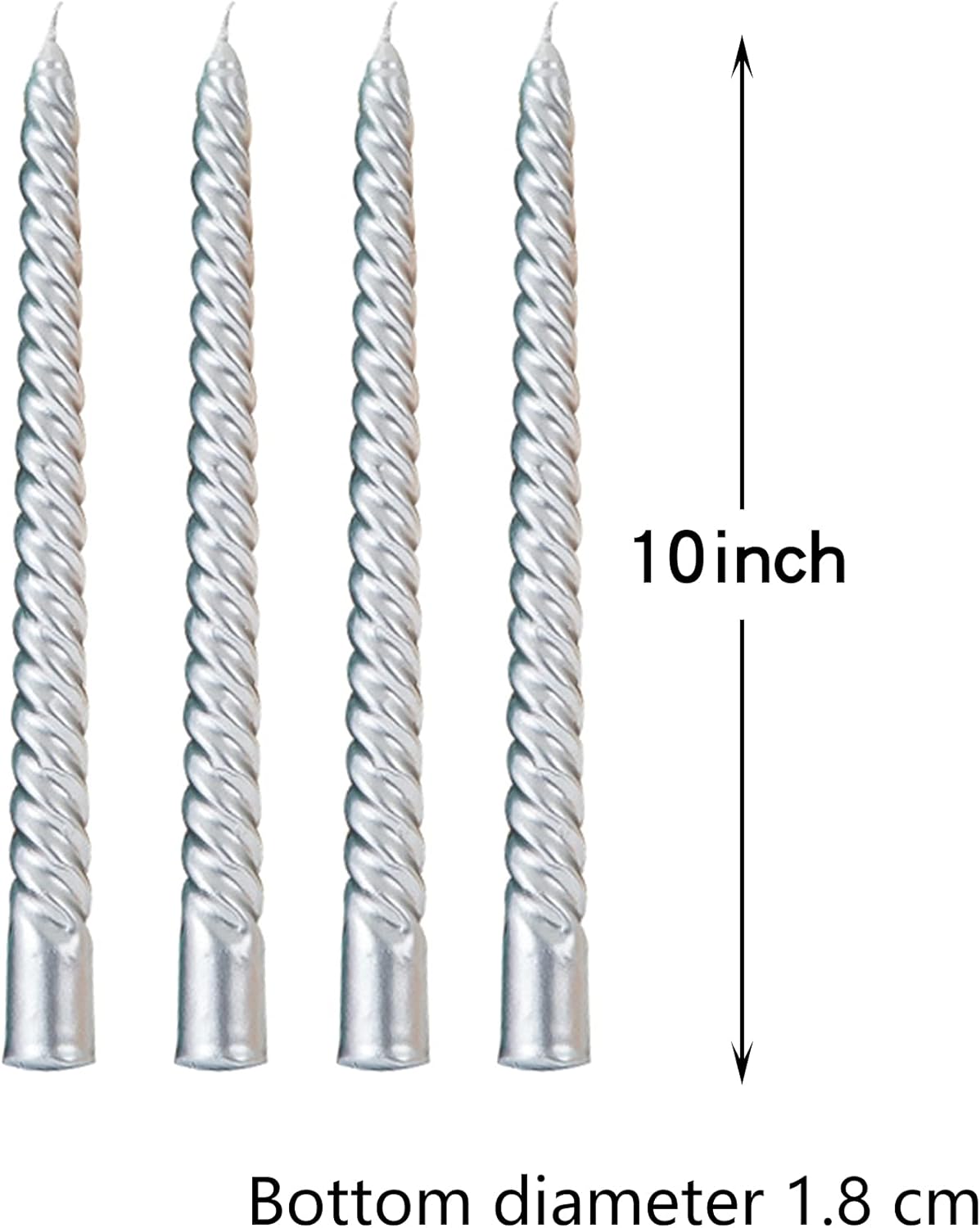Silver Spiral Taper Candles 10 Inch - Set of 4