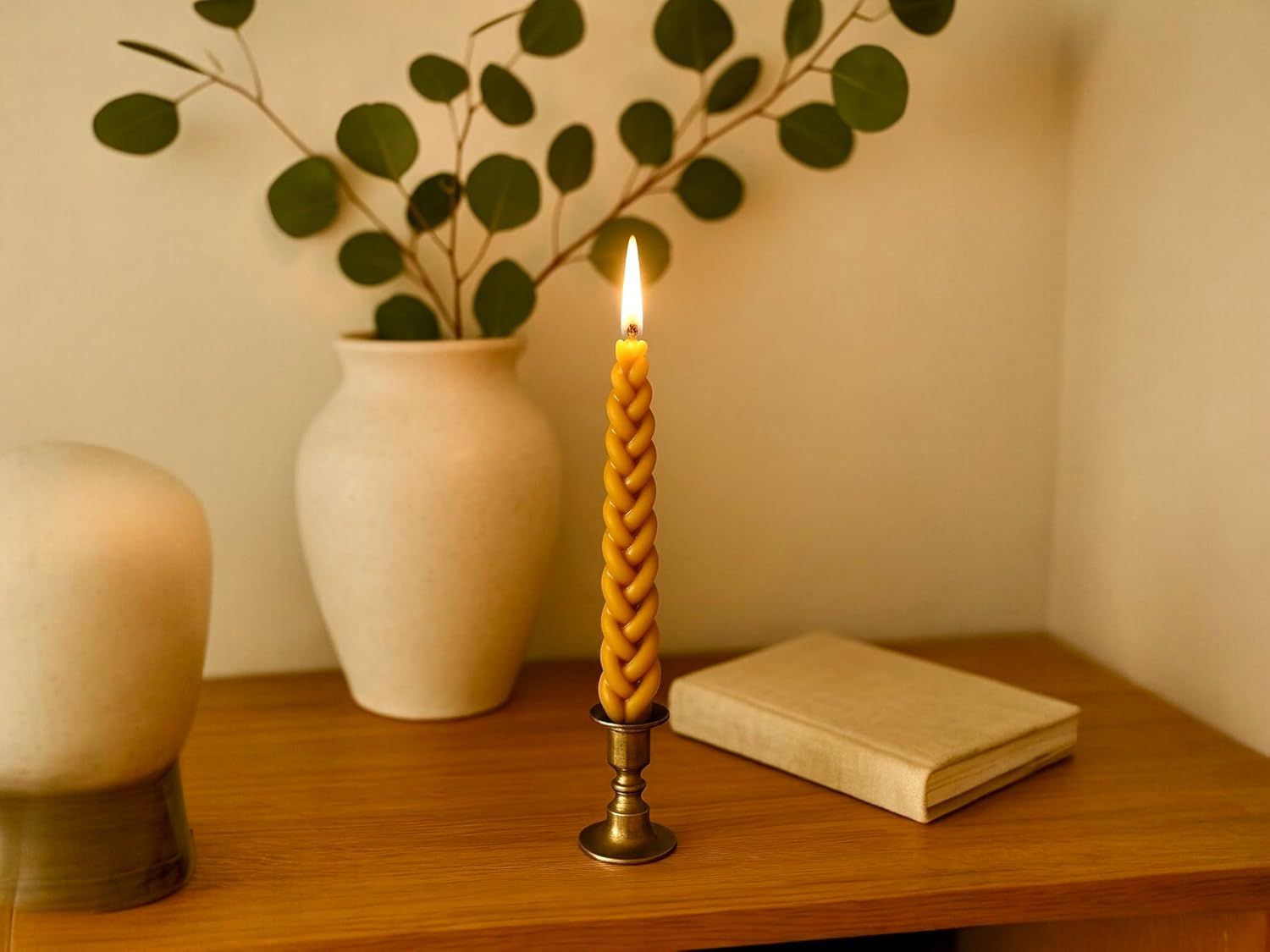 Votprof 50 All Natural Beeswax Taper Candles - Tall Unscented Dripless Smokeless Slow Burning