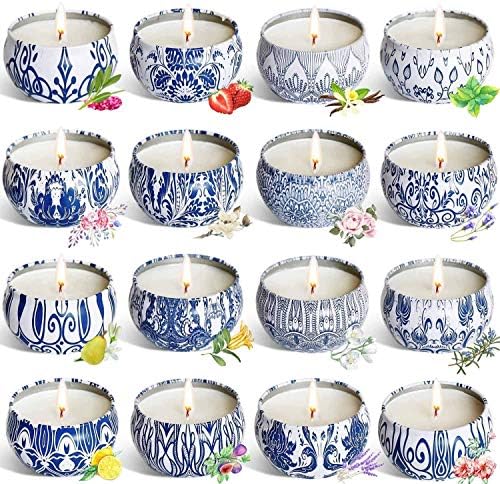 JHENG Set of 16 Soy Wax Aromatherapy Candles with Lid