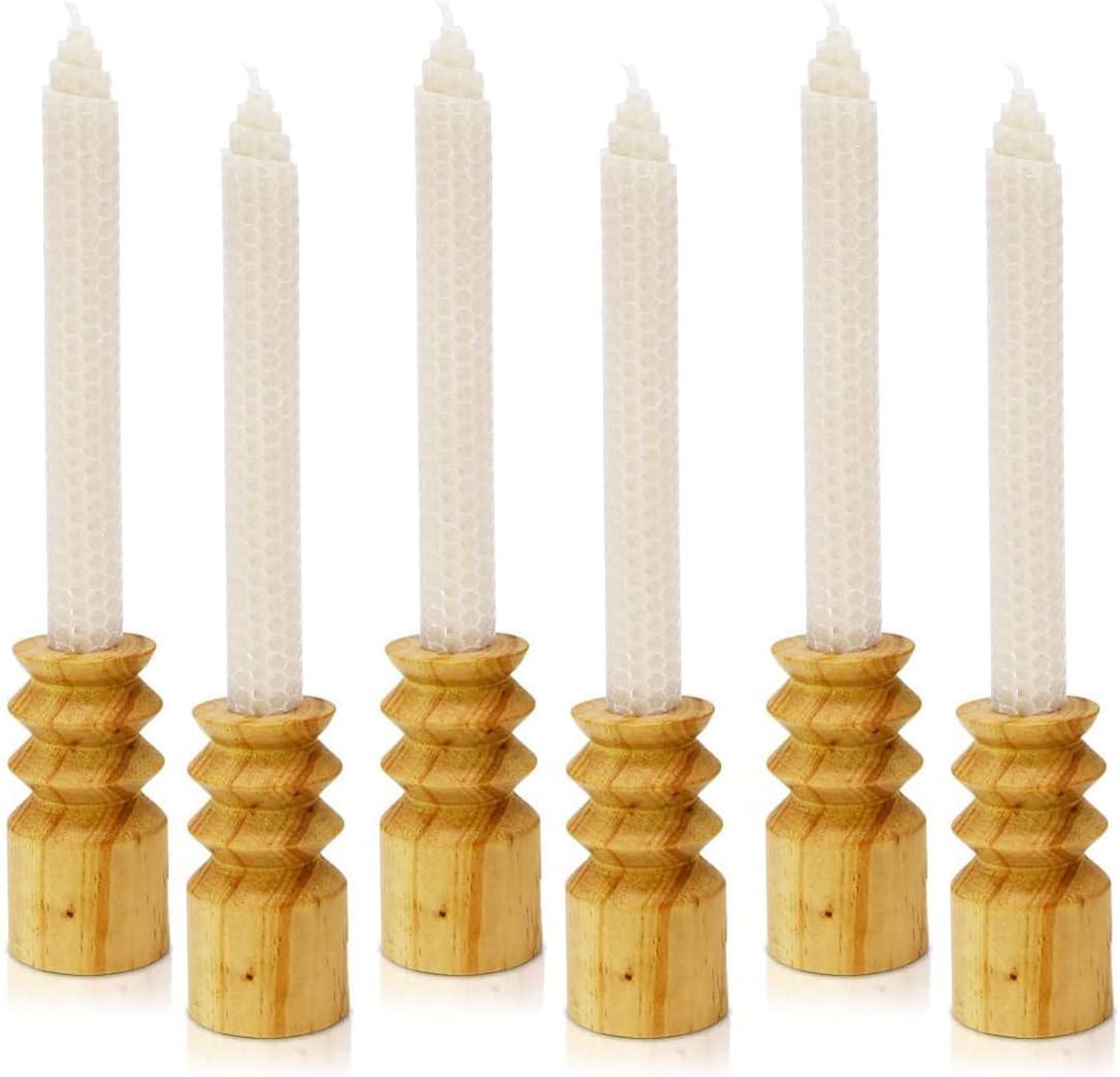 DEYBBY 8 Inch White Beeswax Taper Candles 6 Pack