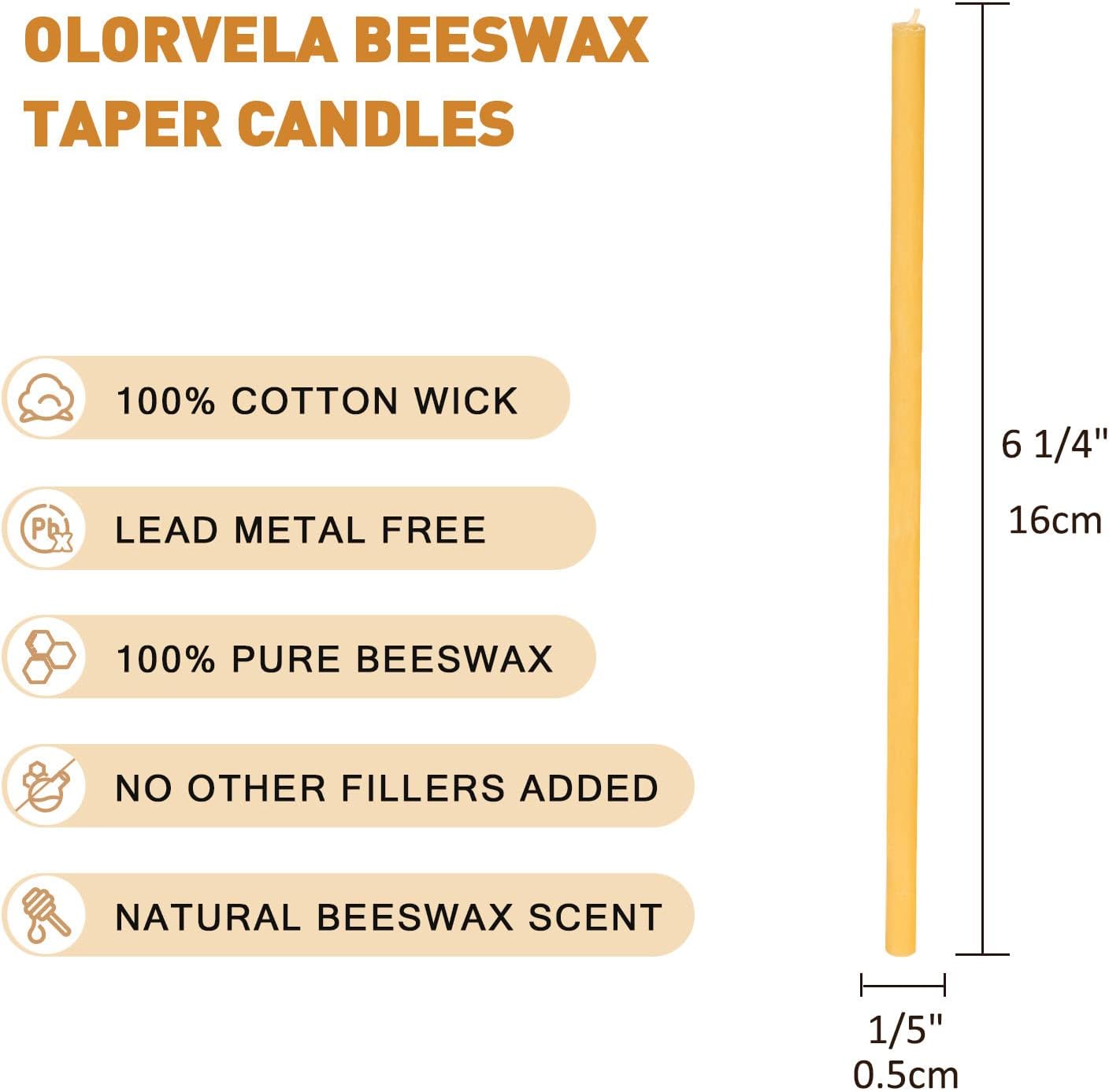 Pure Beeswax Taper Candles 63 30min Burn Time 100 pcs