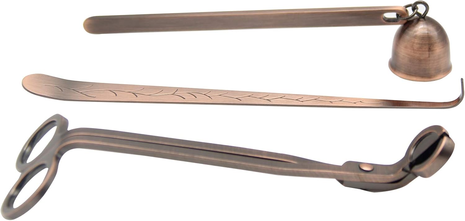 3 in 1 Candle Accessories Set Red Copper Includes Snuffer Trimmer Dipper