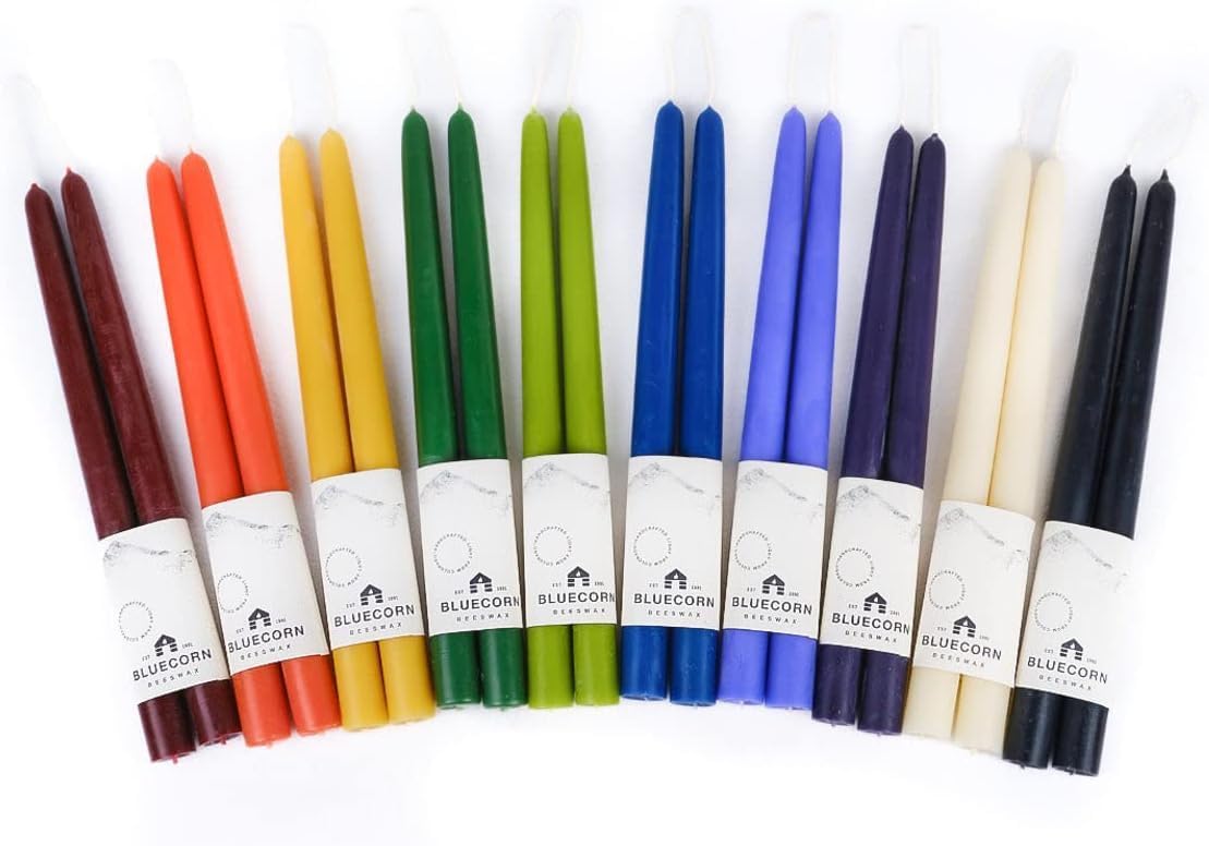Bluecorn Beeswax Yellow Taper Candles - 8 Inch Pair