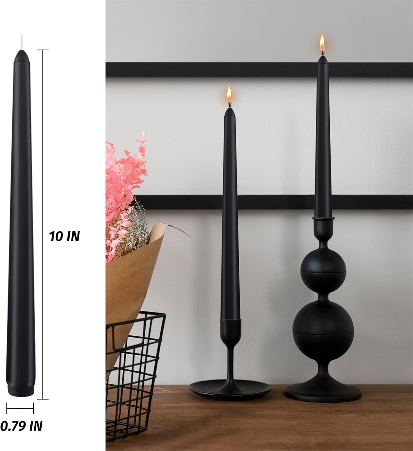8-Pack 10 Inch Hand Cast Black Drip Free Candles