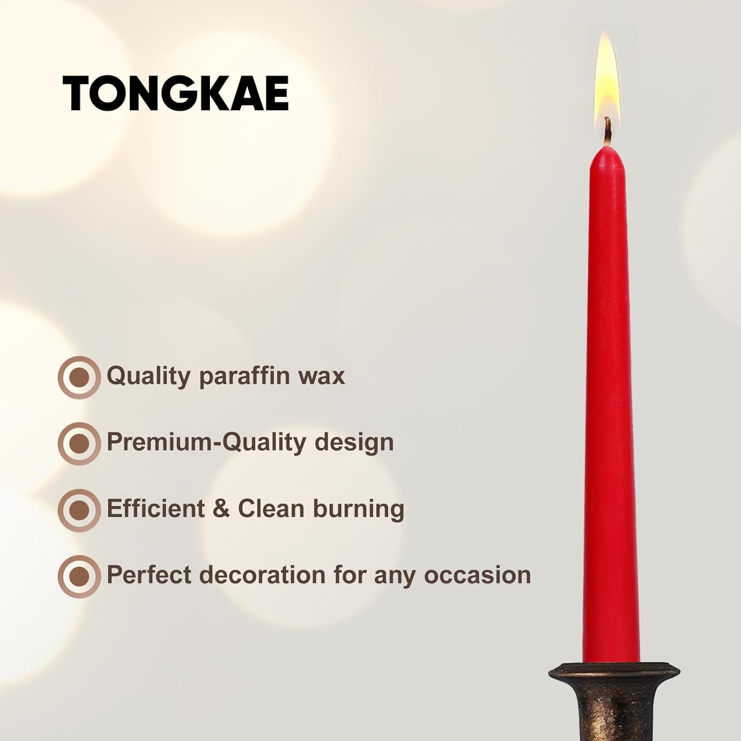 TONGKAE Taper Red Candles Set of 4 Smokeless Dripless