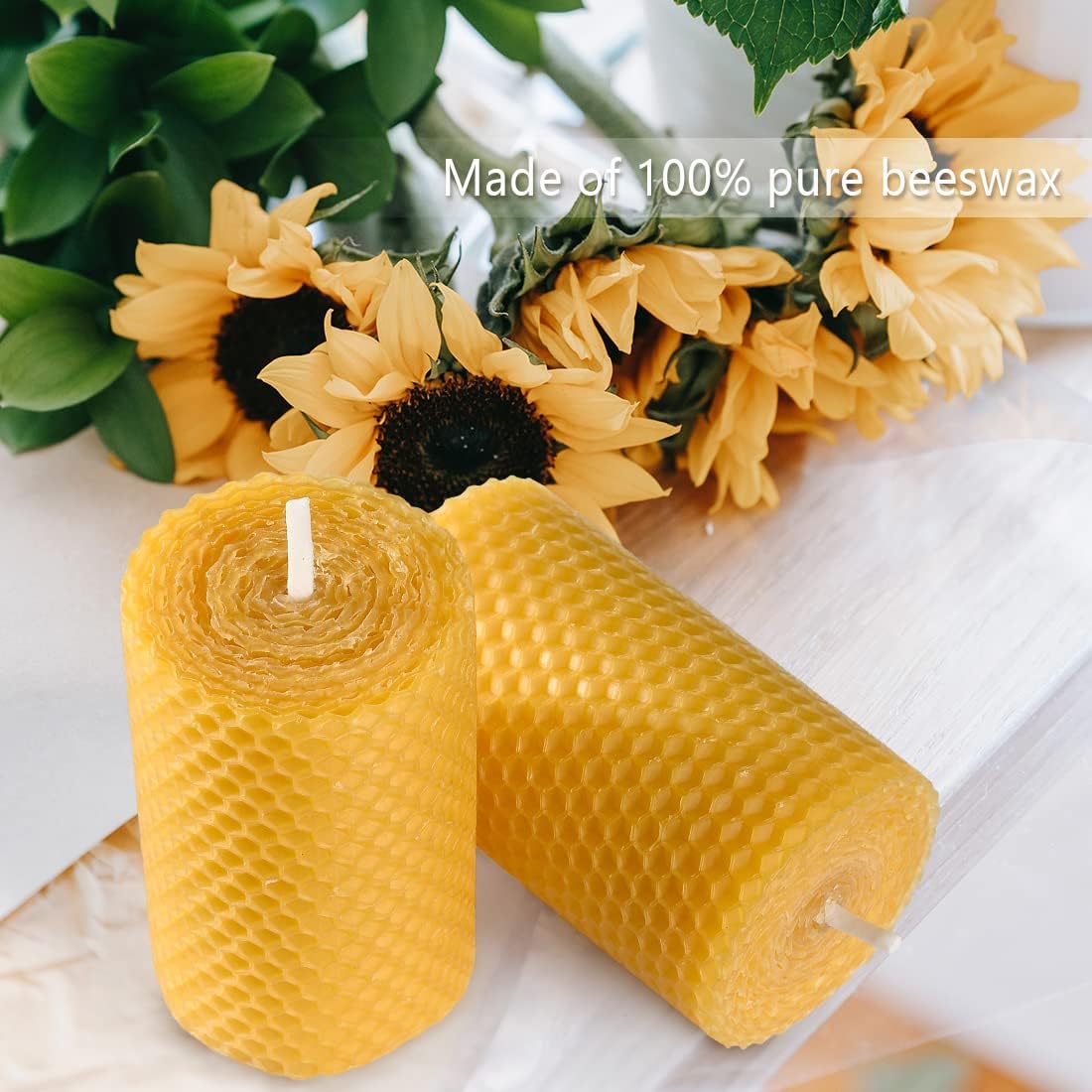 DEYBBY Beeswax Pillar Candles Set of 6 2x33 in