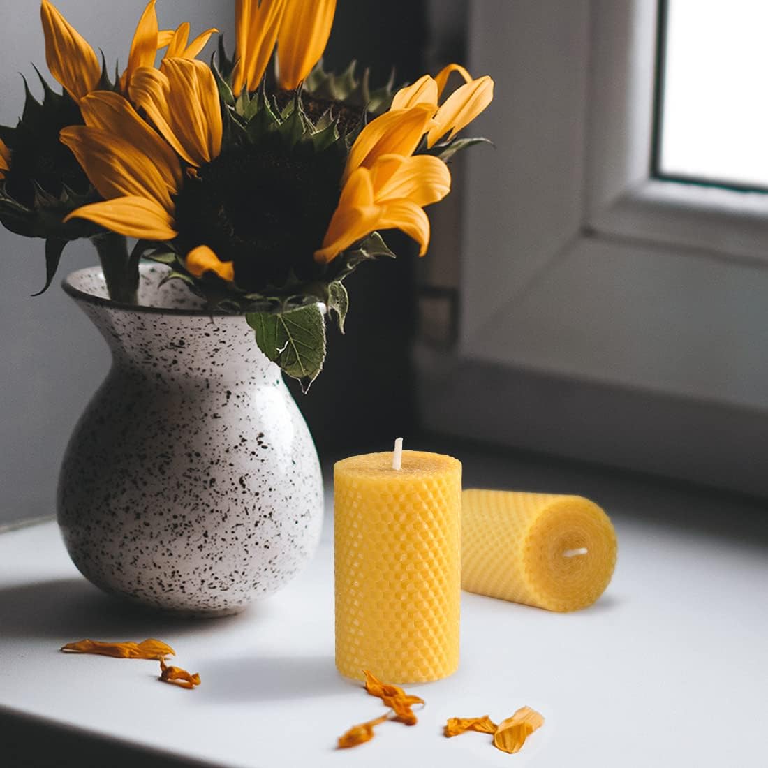 DEYBBY Beeswax Pillar Candles Set of 6 2x33 in