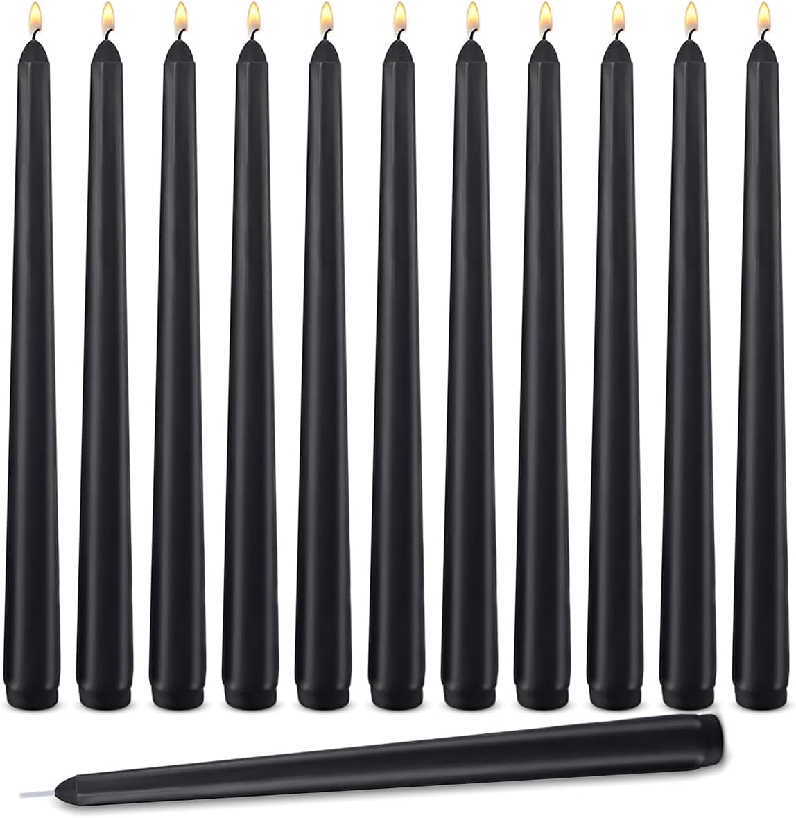 12 Piece Set of Black Cone Candles - 10 Inch Smoke-Free Burners