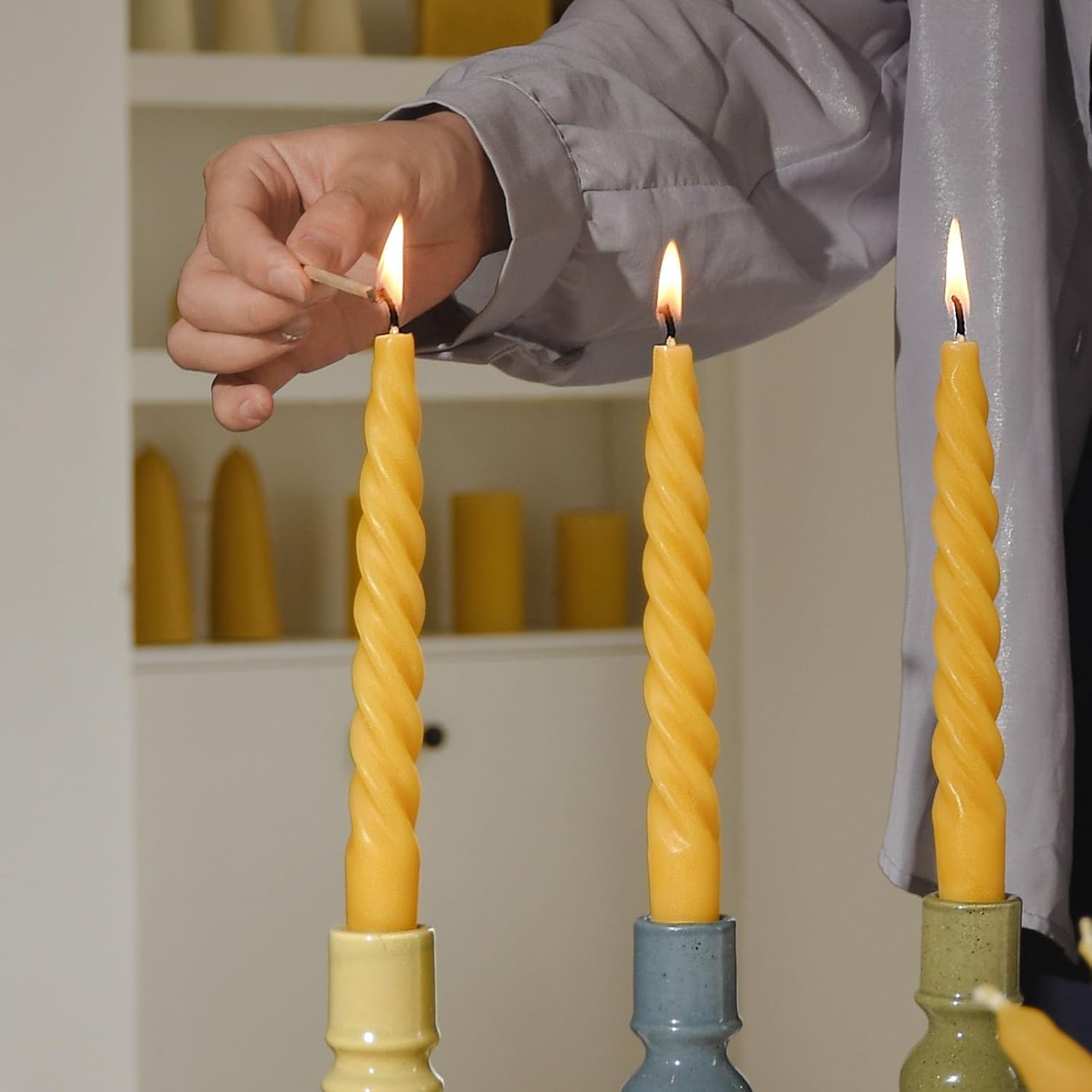 DEYBBY Spiral Beeswax Candles Set of 4