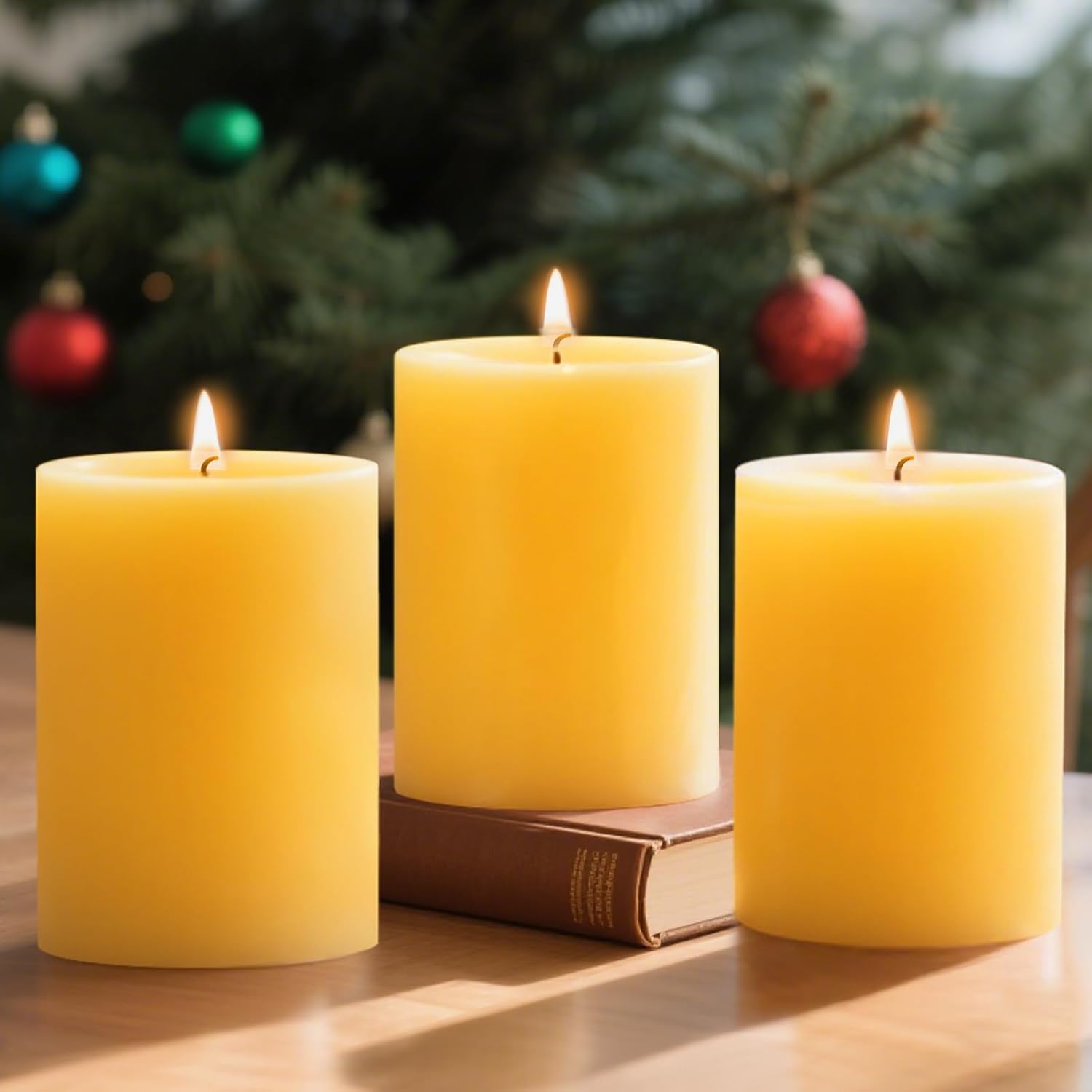 Uniteland 3 Pack Beeswax Pillar Candles