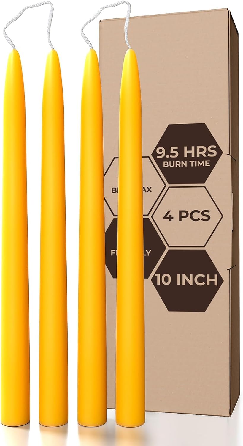 CANDWAX 10 Inch Beeswax Candle Set of 4 - Dripless