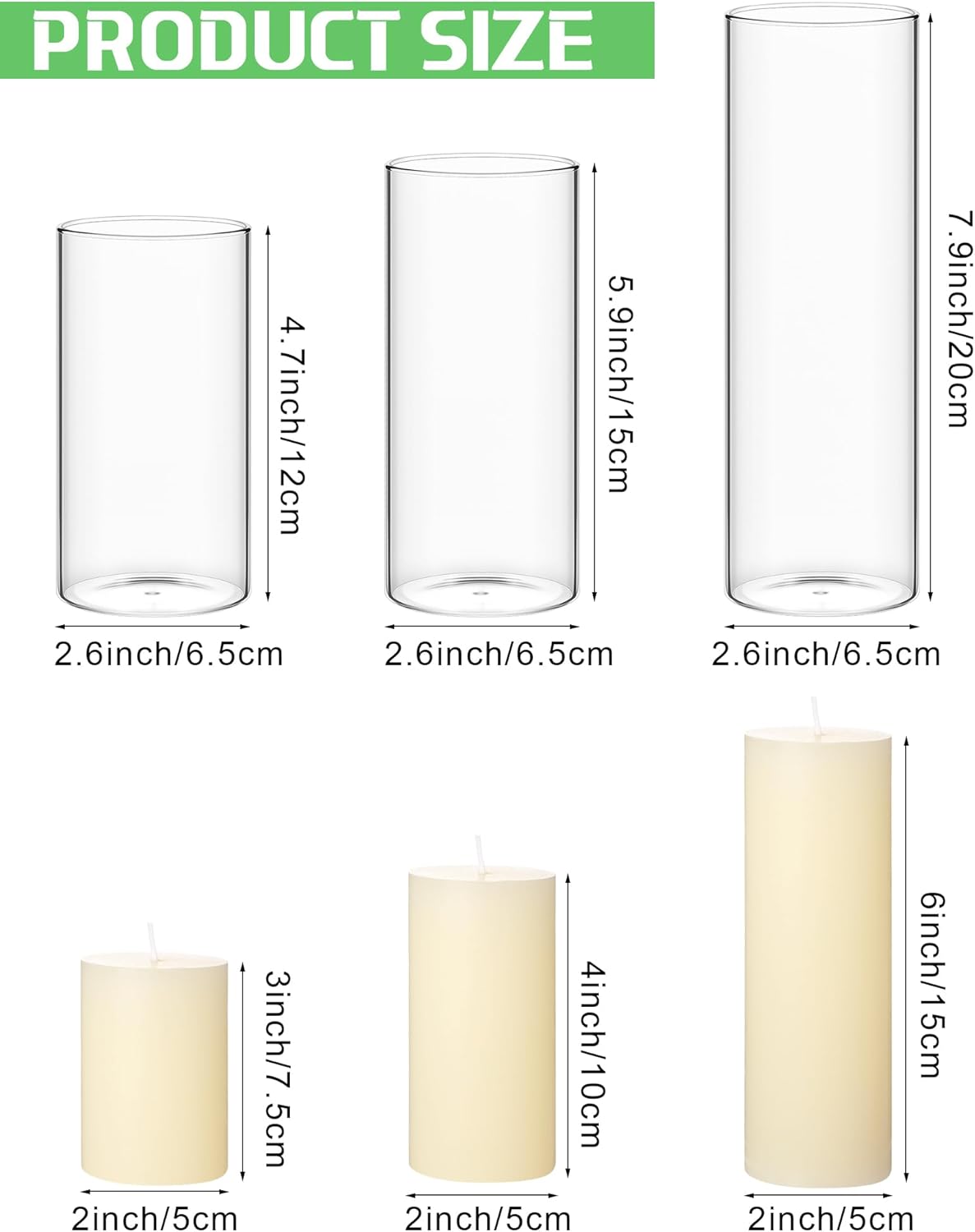 Shihanee 12 Piece Pillar Candle Set with Clear Glass Vases 1
