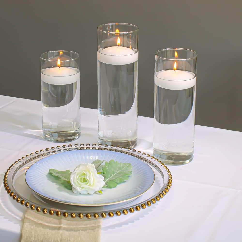 Set of 3 Eastland Cylinder Vases and 3 White Floating Candles 3 Inch