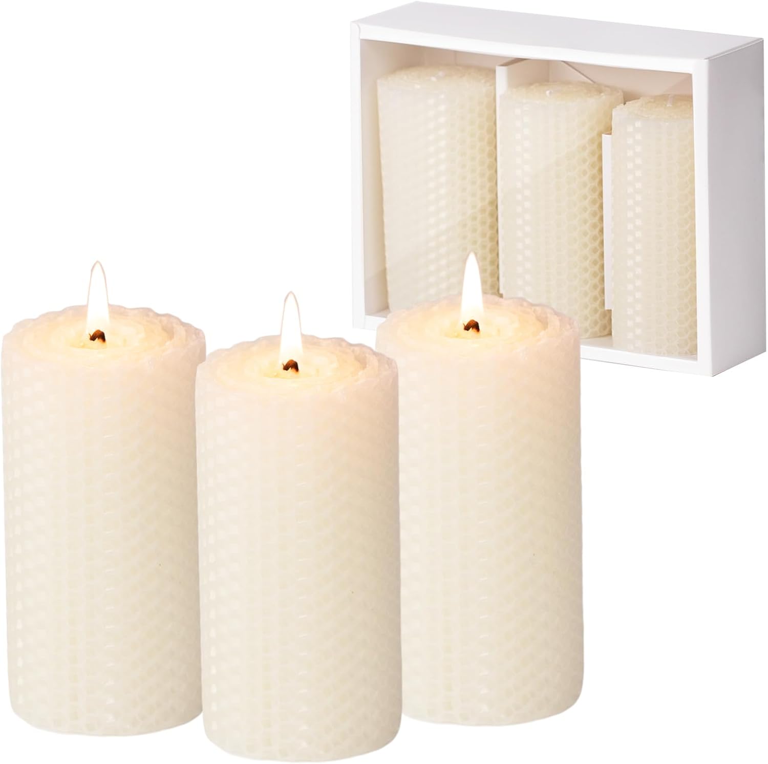 KONNI Beeswax Pillar Candles Set of 3 2x4inch
