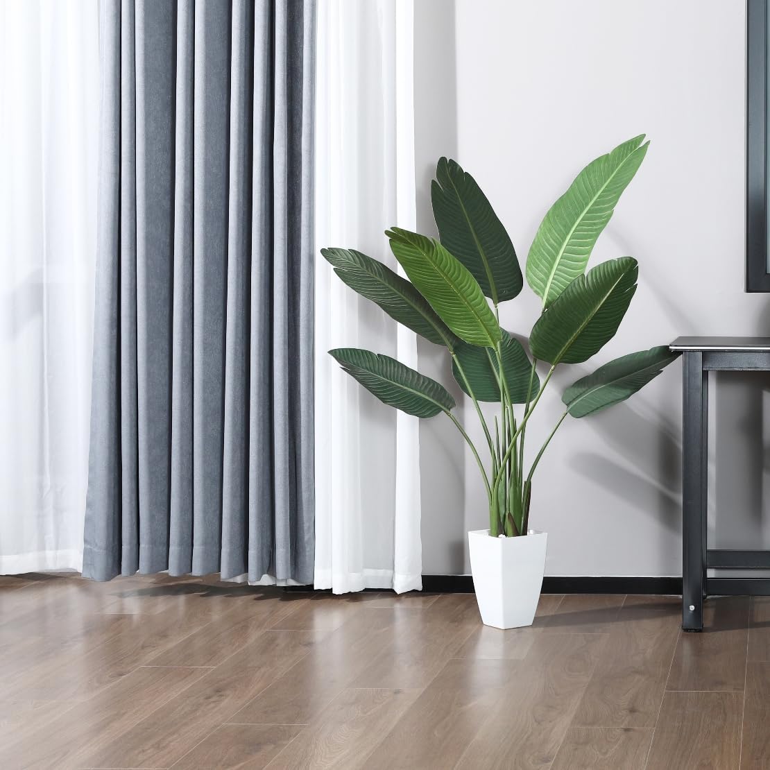 Artificial Bird of Paradise Plant 4 Ft with White Taper Planter