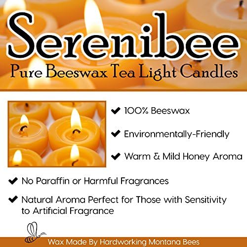 Serenibee Beeswax Tea Light Candles with Reusable Holder and Cotton Bag Set