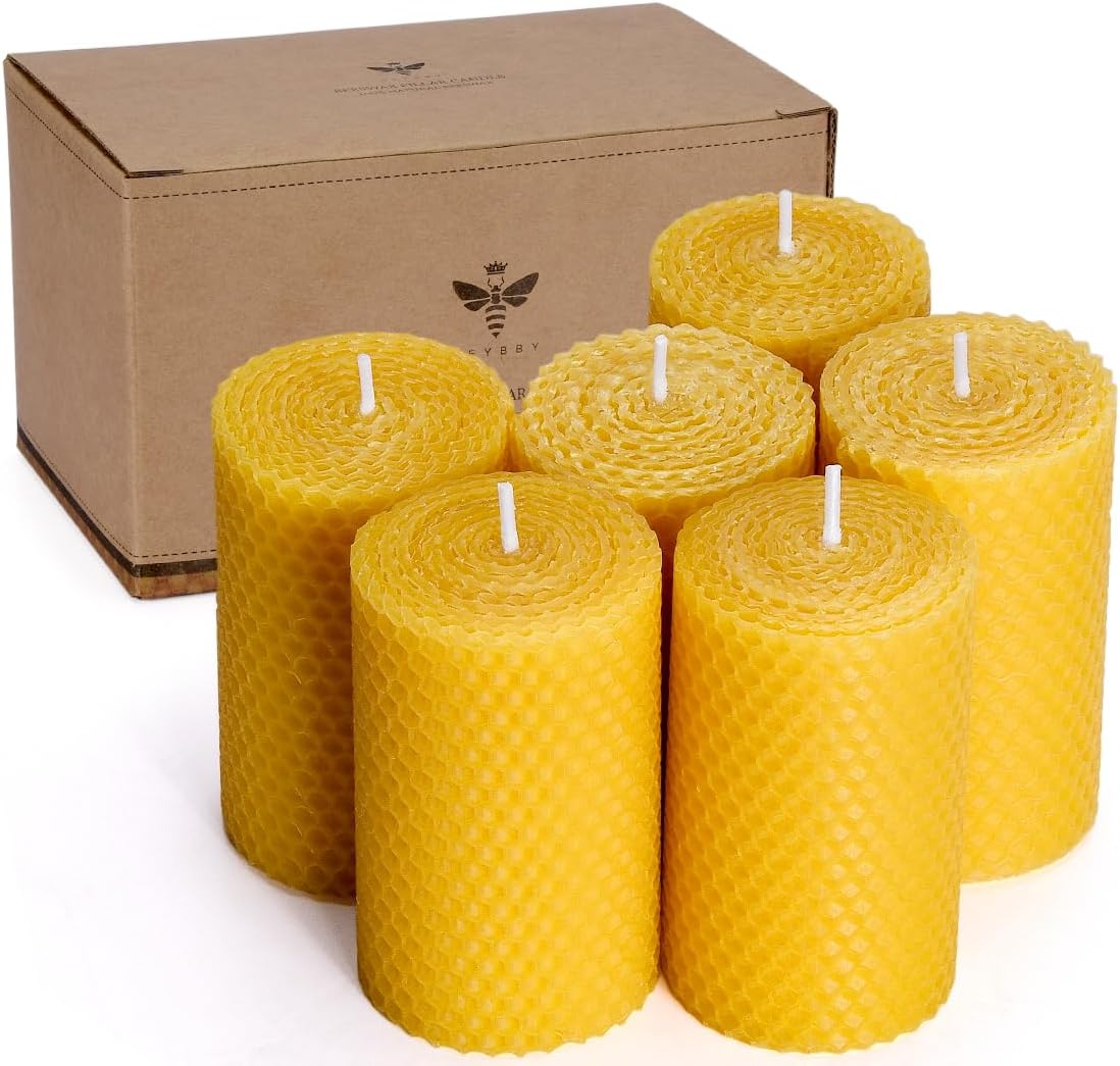 DEYBBY Beeswax Pillar Candles Set of 6 2x33 in