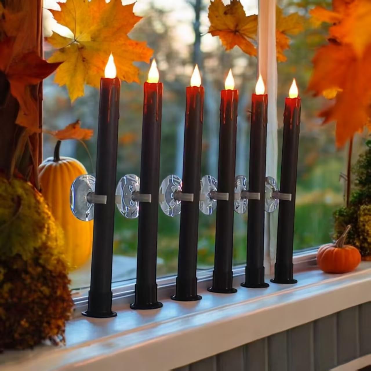 Halloween LED Flameless Taper Candles 6 Pcs with Remote Timer