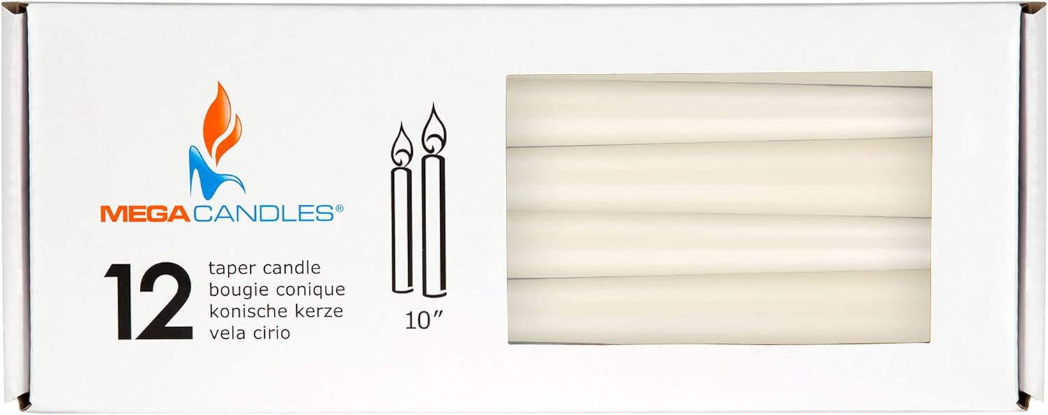 Mega Candles 12pcs Unscented Ivory Taper Candles