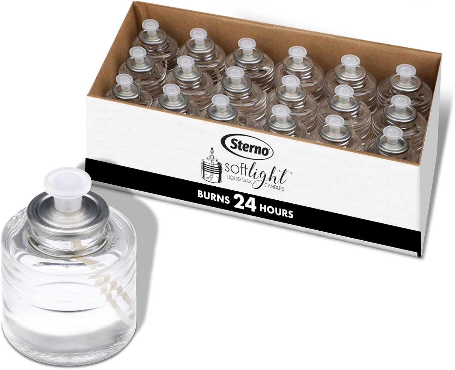 Sterno SoftLight Liquid Wax Candle Set - 18 Candles with Bottle Design