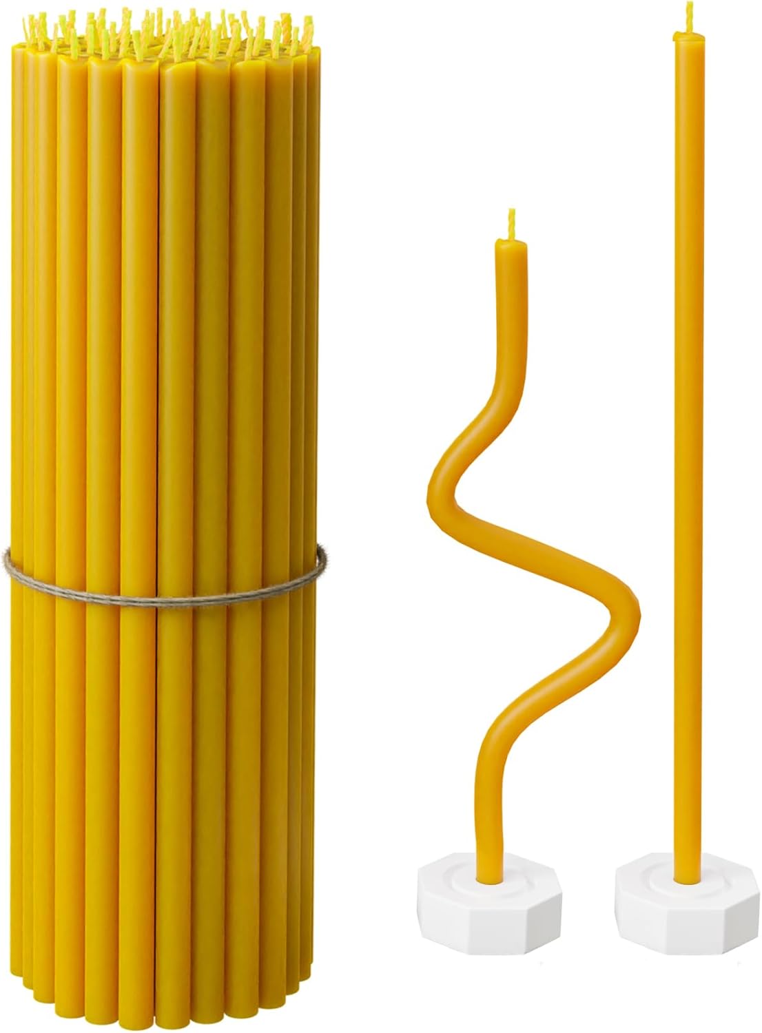 BlueBee Pure Beeswax Taper Candles 40pcs Set with Holders
