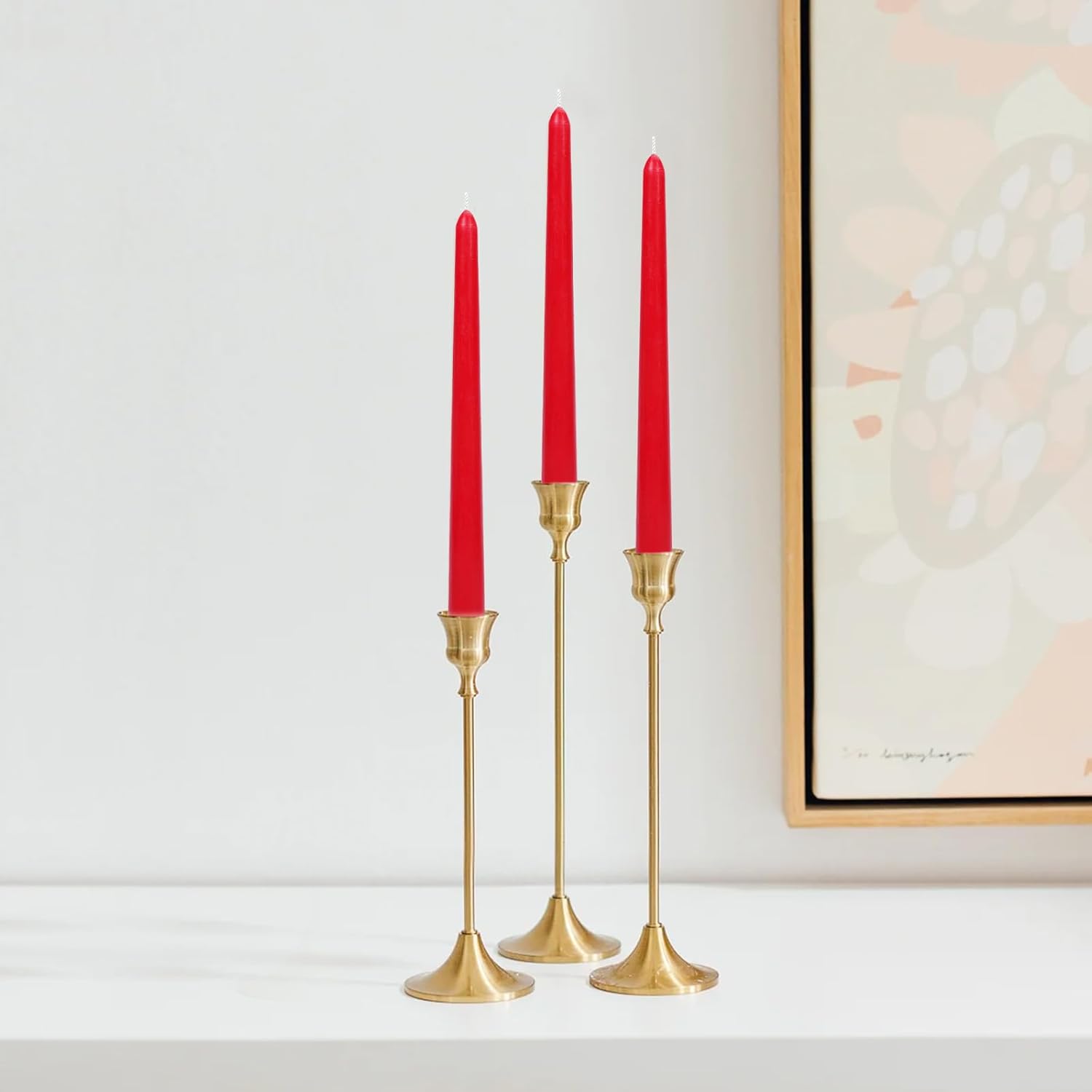 TONGKAE Taper Red Candles Set of 4 Smokeless Dripless
