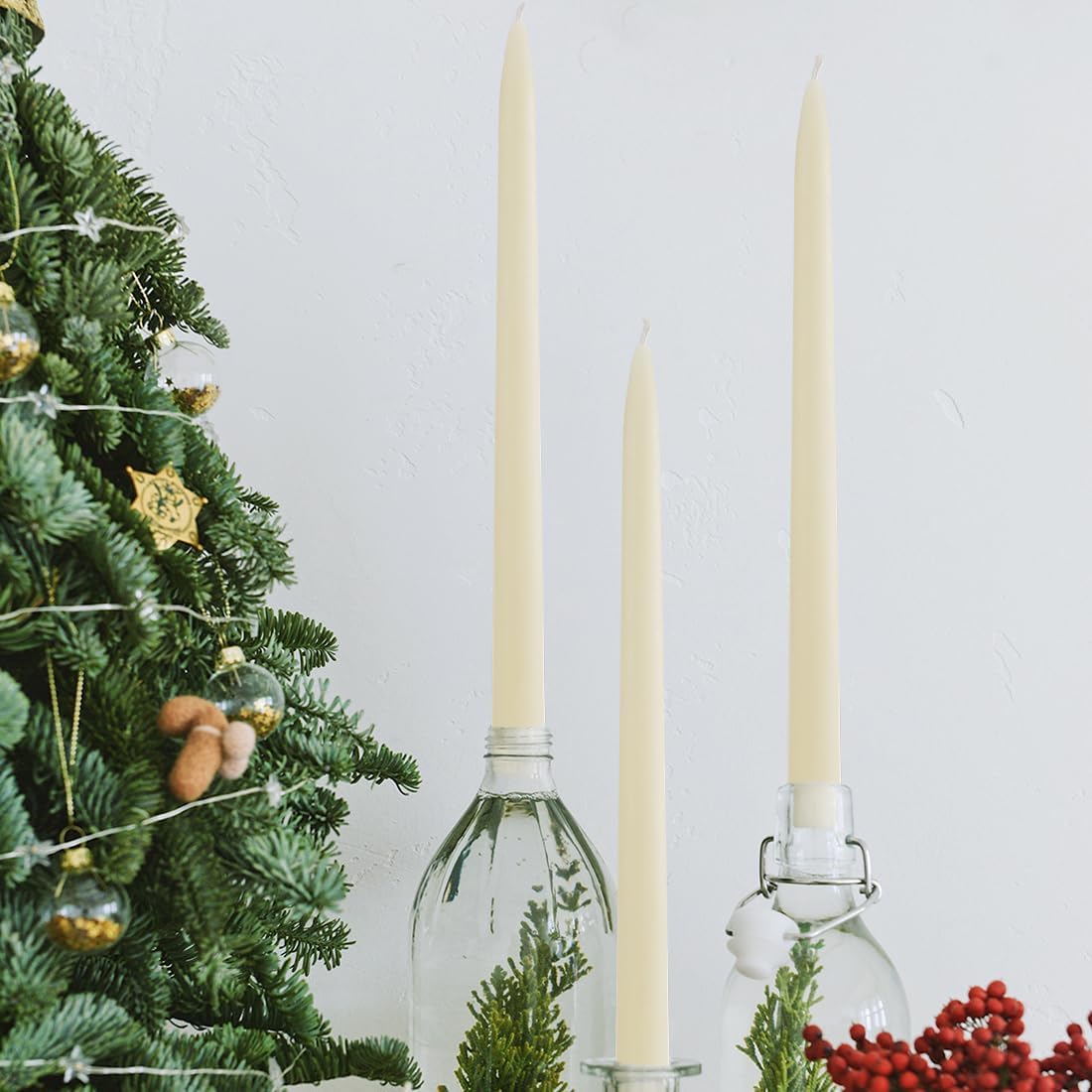 12 Inch Natural White Beeswax Taper Candles Set of 6