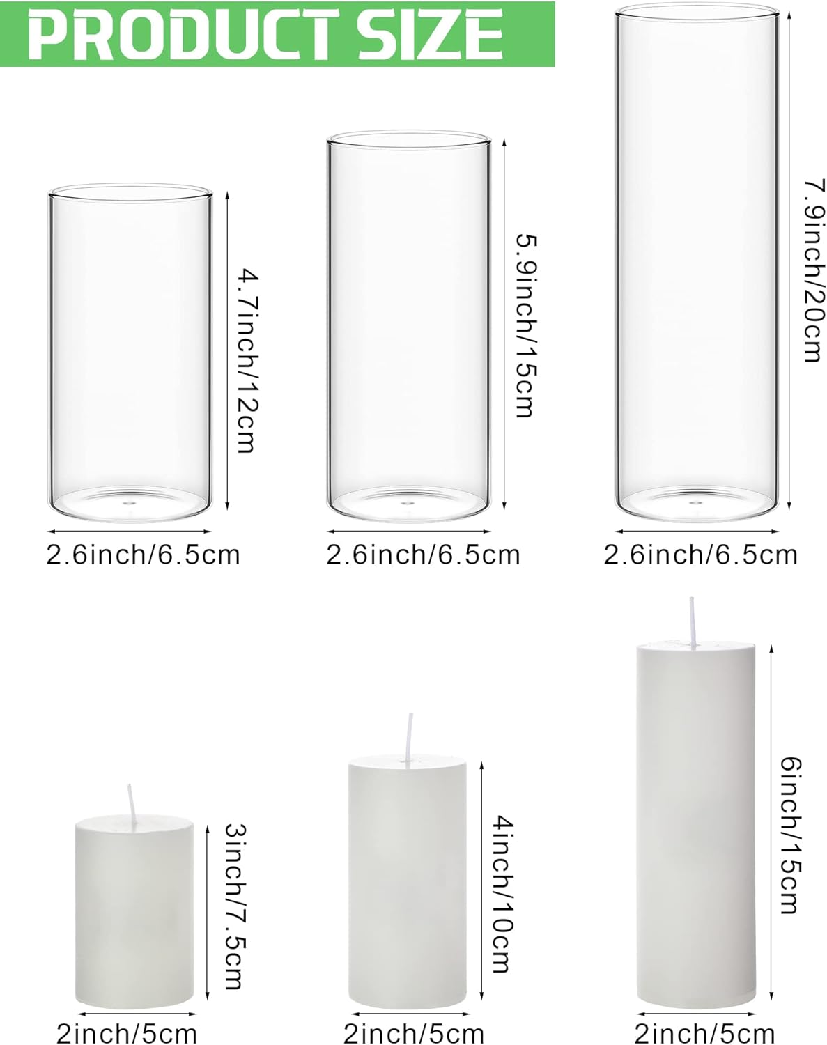 Shihanee 12 Piece Pillar Candle Set with Clear Glass Vases