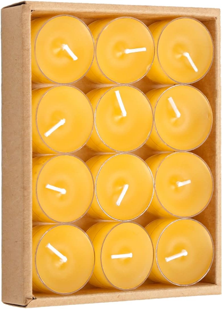 12pcs Natural Beeswax Tealight Candles Handmade Decorative Unscented